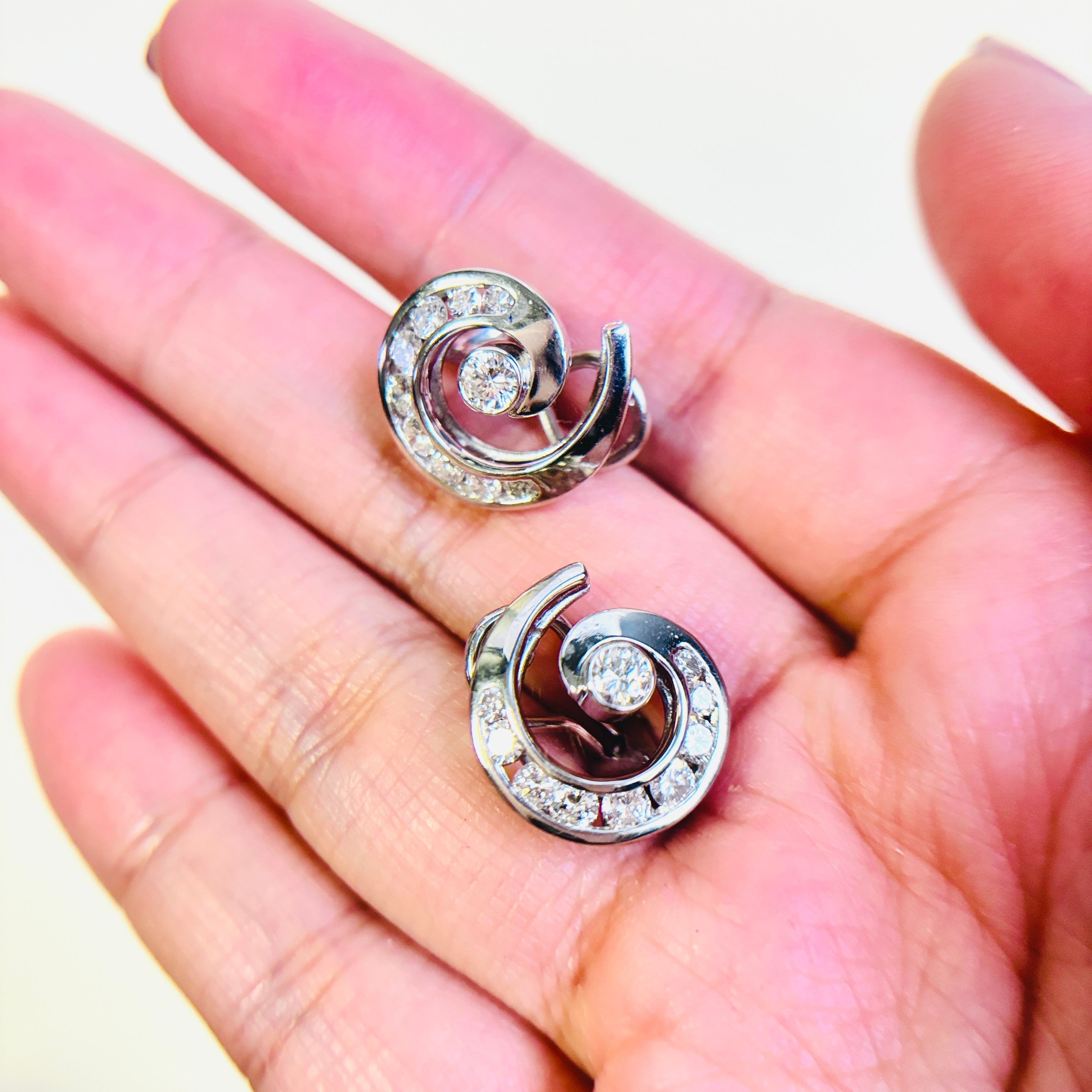 14k White Gold Diamond Swirl Earrings | 1.27ctw