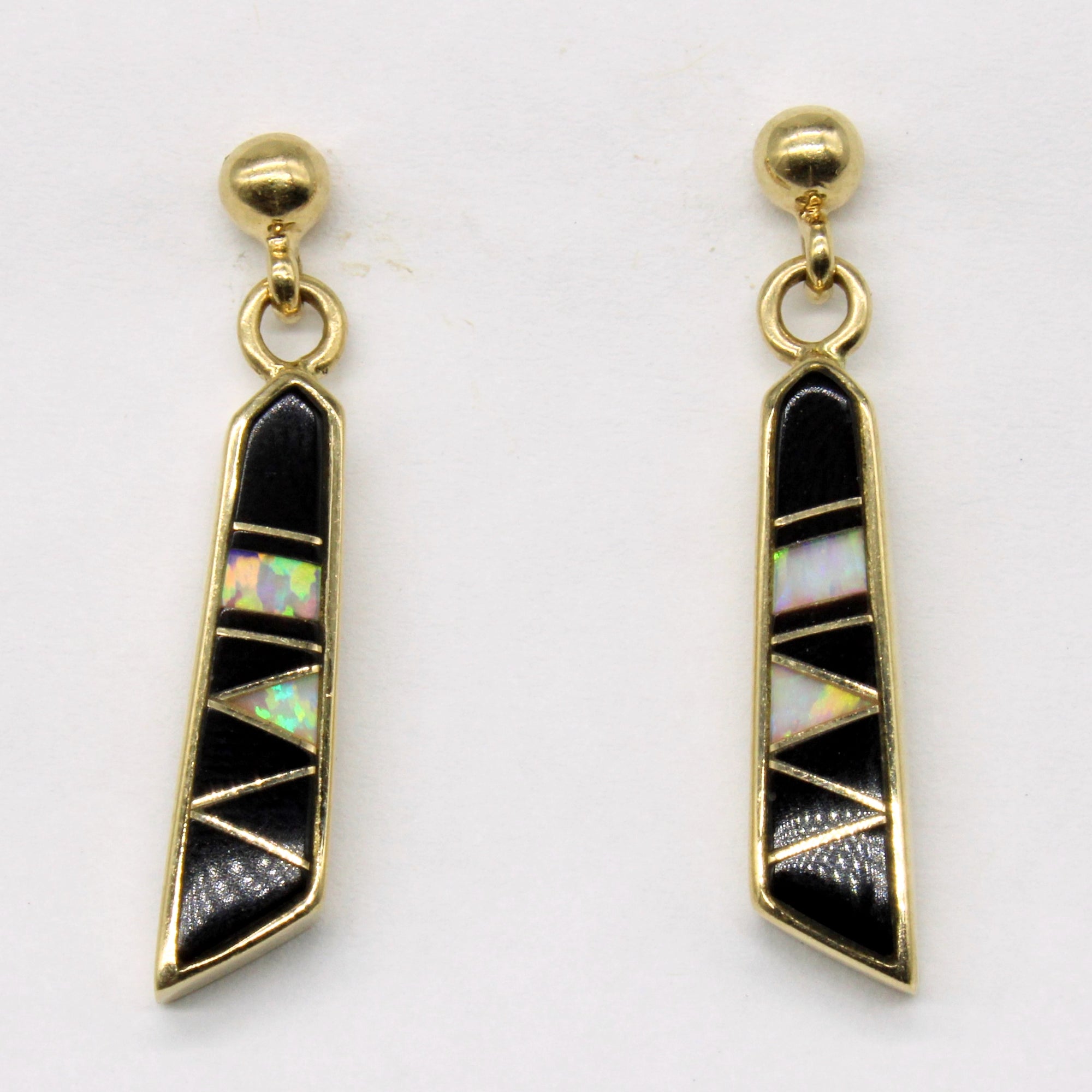 Onyx & Opal Drop Earrings | 0.60ctw, 0.30ctw |
