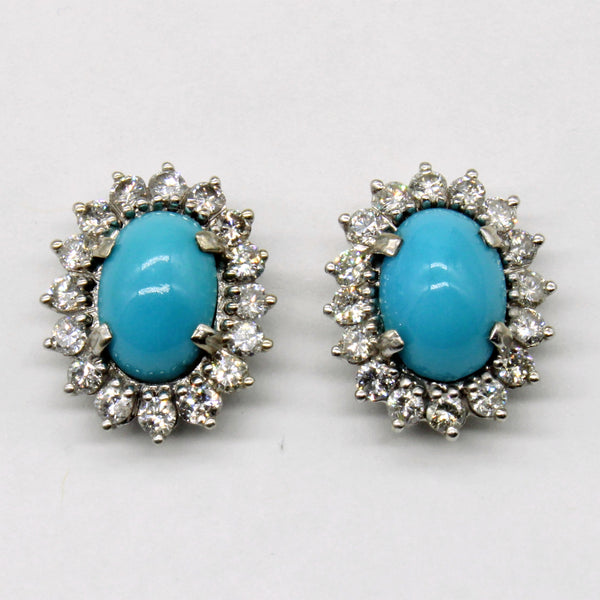 Turquoise & Diamond Halo Earrings | 2.80ctw, 0.38ctw |