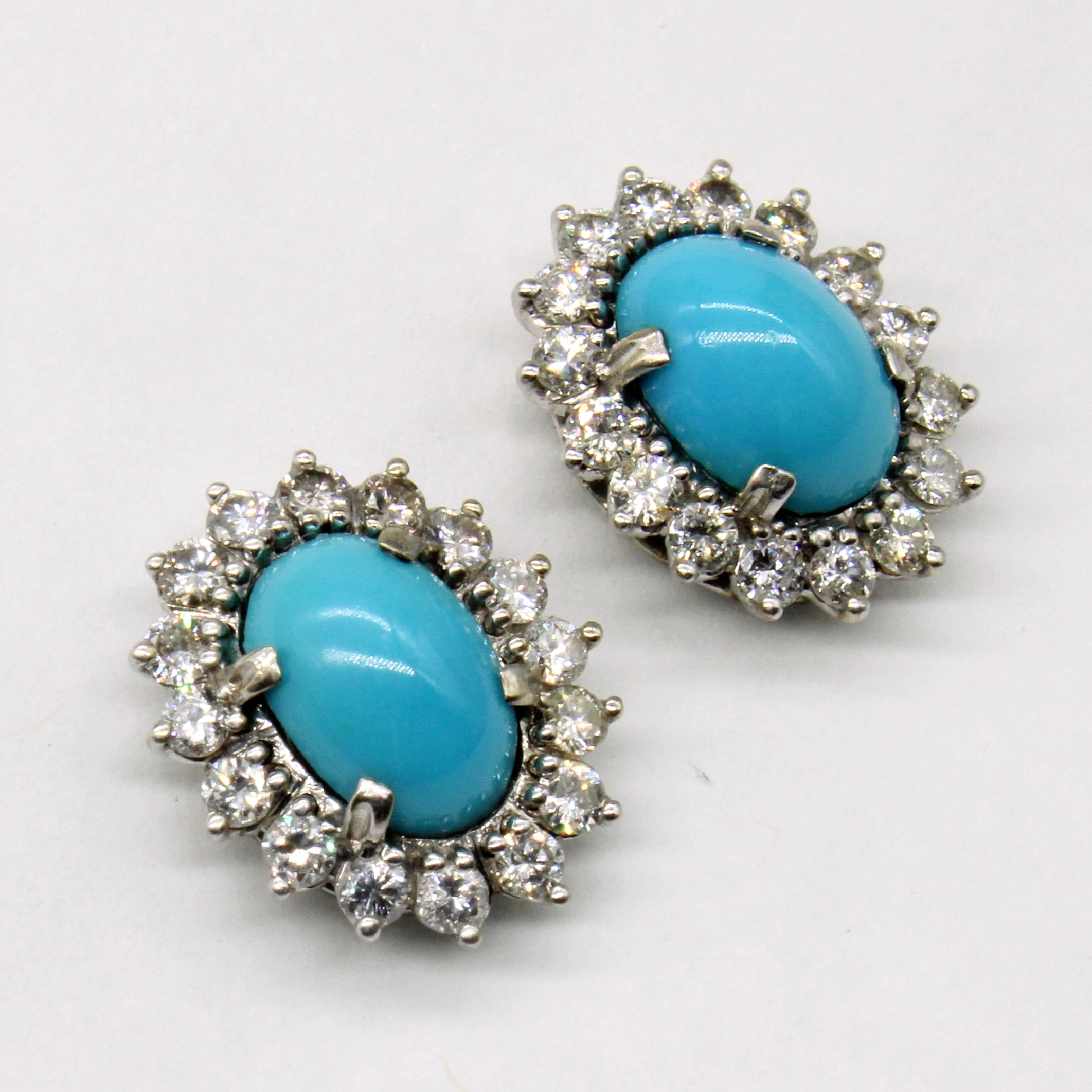 Turquoise & Diamond Halo Earrings | 2.80ctw, 0.38ctw |