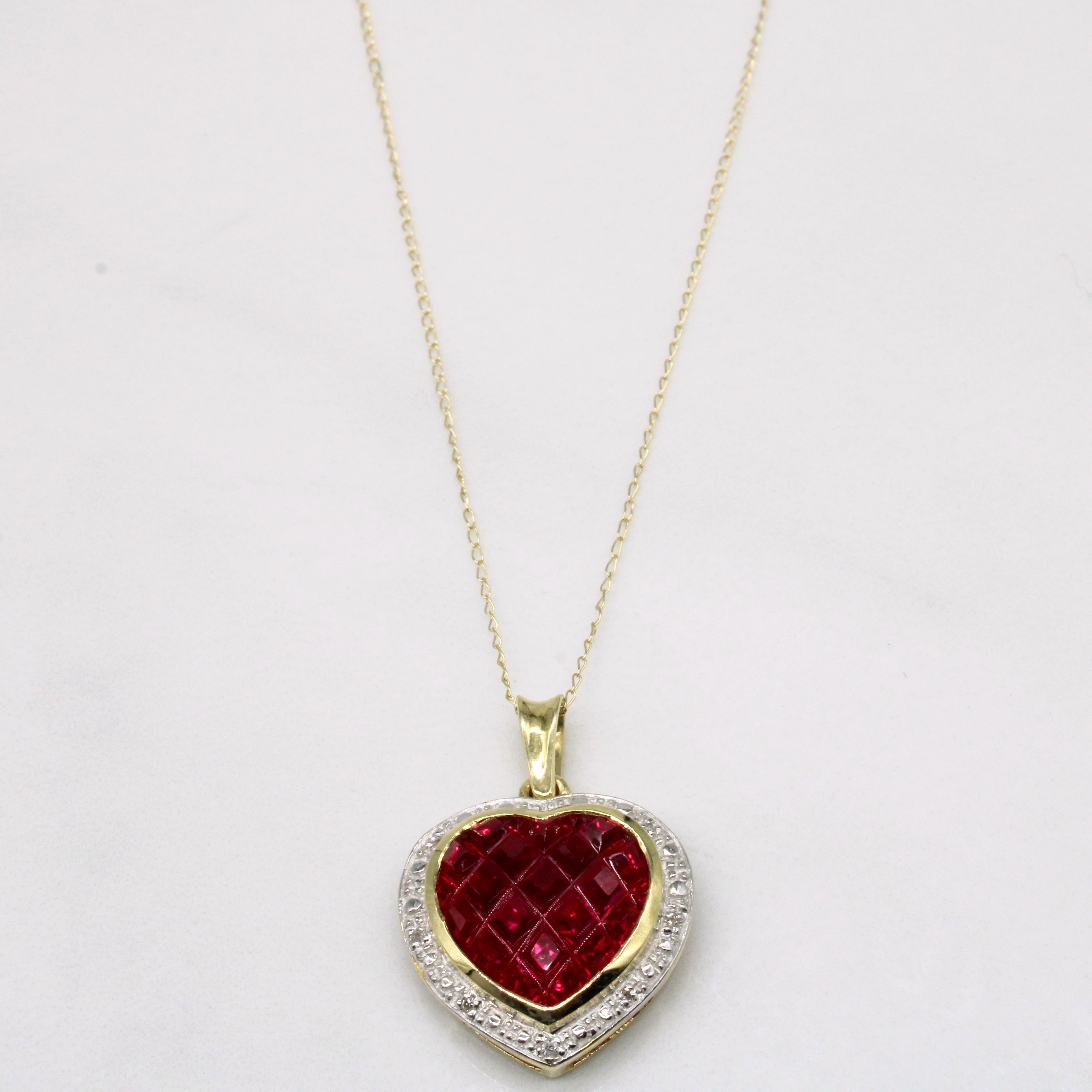 Synthetic Ruby & Natural Diamond Heart Pendant & Necklace | 6.00ct, 0.016ctw | 18" |