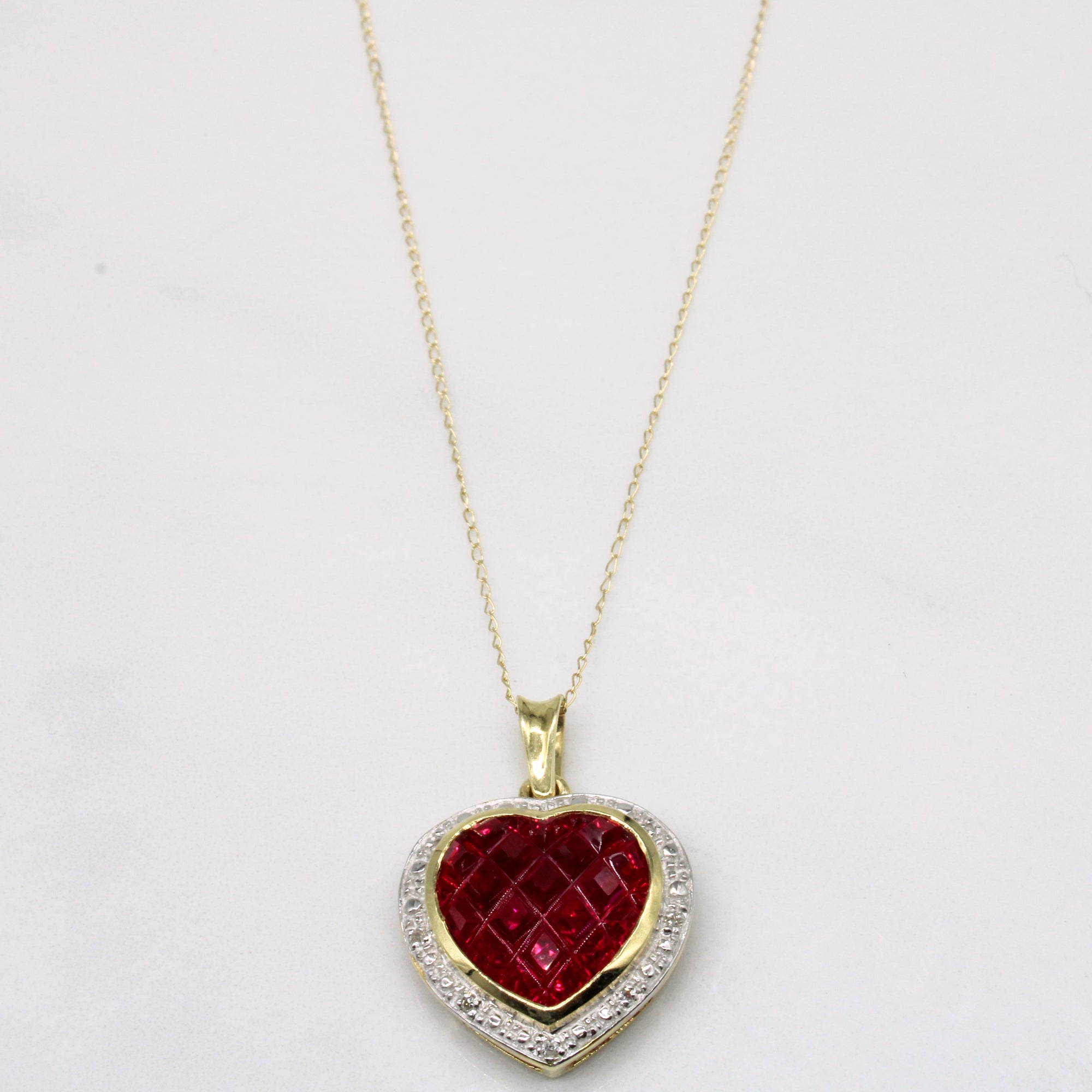 Synthetic Ruby & Natural Diamond Heart Pendant & Necklace | 6.00ct, 0.016ctw | 18