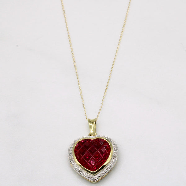 Synthetic Ruby & Natural Diamond Heart Pendant & Necklace | 6.00ct, 0.016ctw | 18