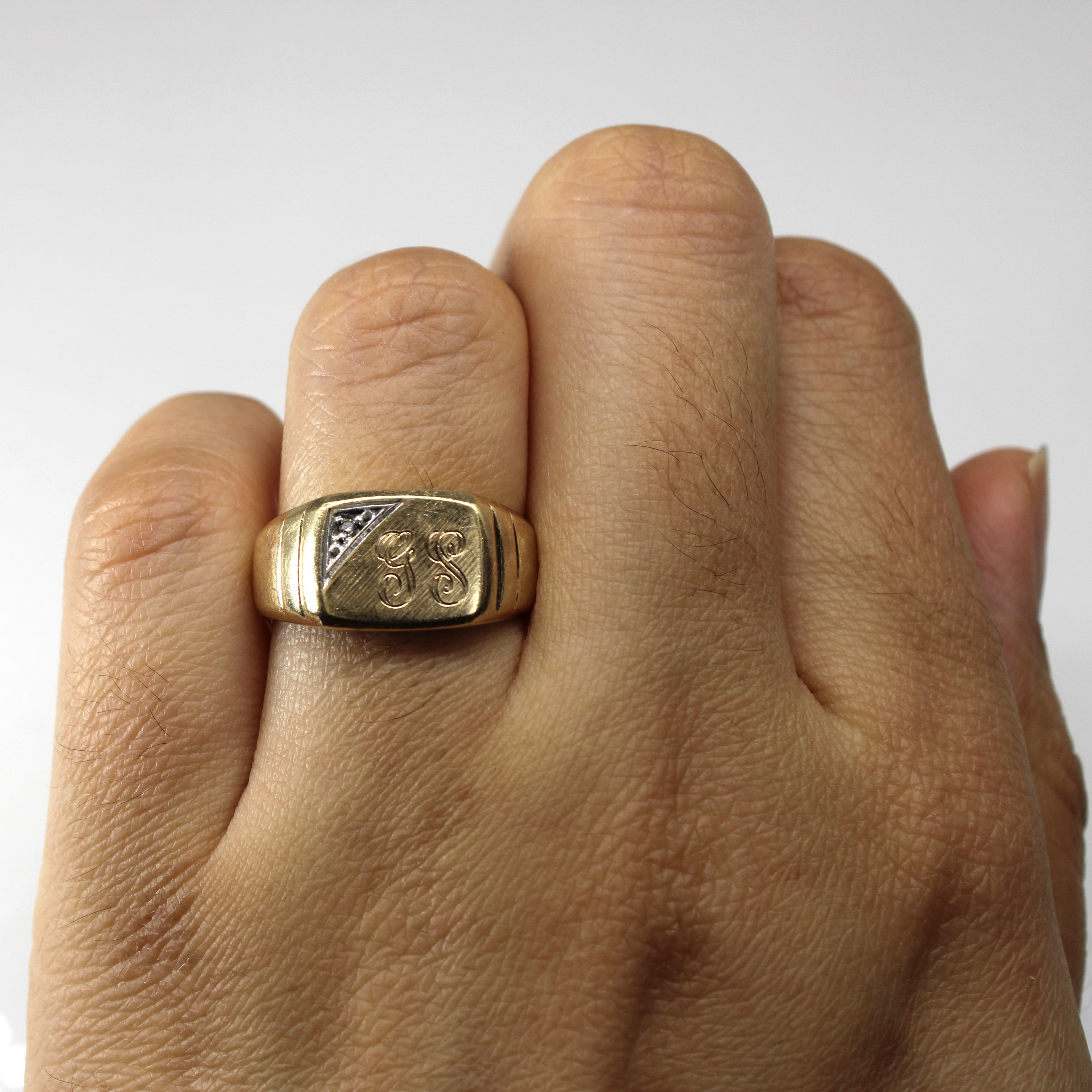 Diamond Signet Gold Ring | 0.01ct | SZ 5.5 |