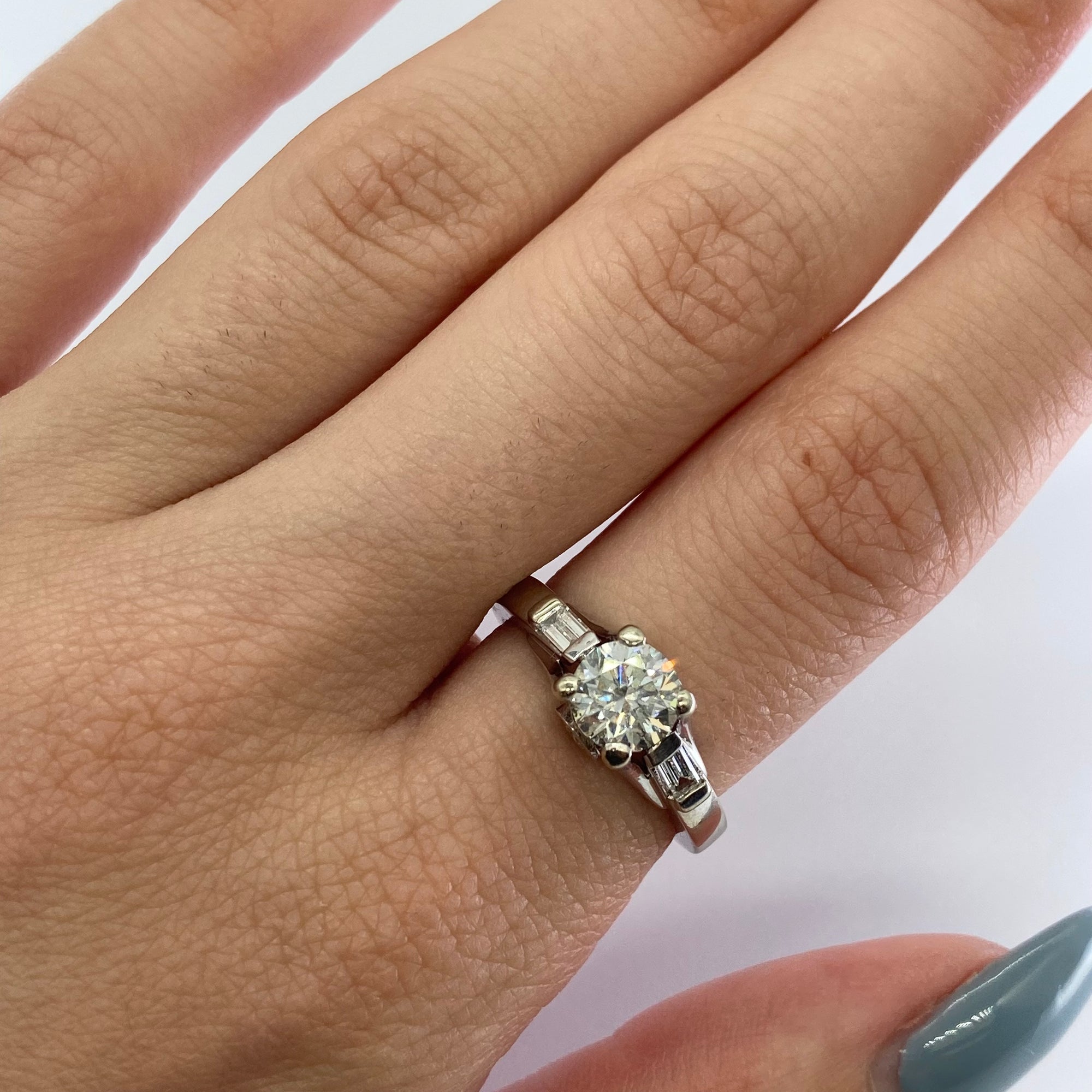 Diamond Engagement Ring with Baguette Accents | 1.30ctw | SI2 K/L | SZ 5.5 |