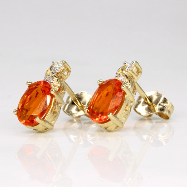 Fire Opal & Diamond Earrings | 0.80ctw, 0.06ctw |