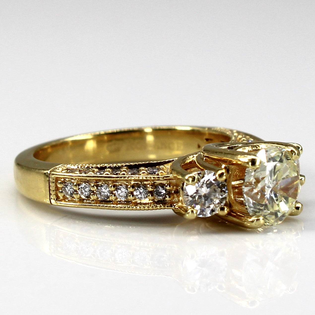 High Set Three Stone Canadian Diamond with Accents Engagement Ring | 1.70ctw SI2 J/K/L| SZ 5.5 |