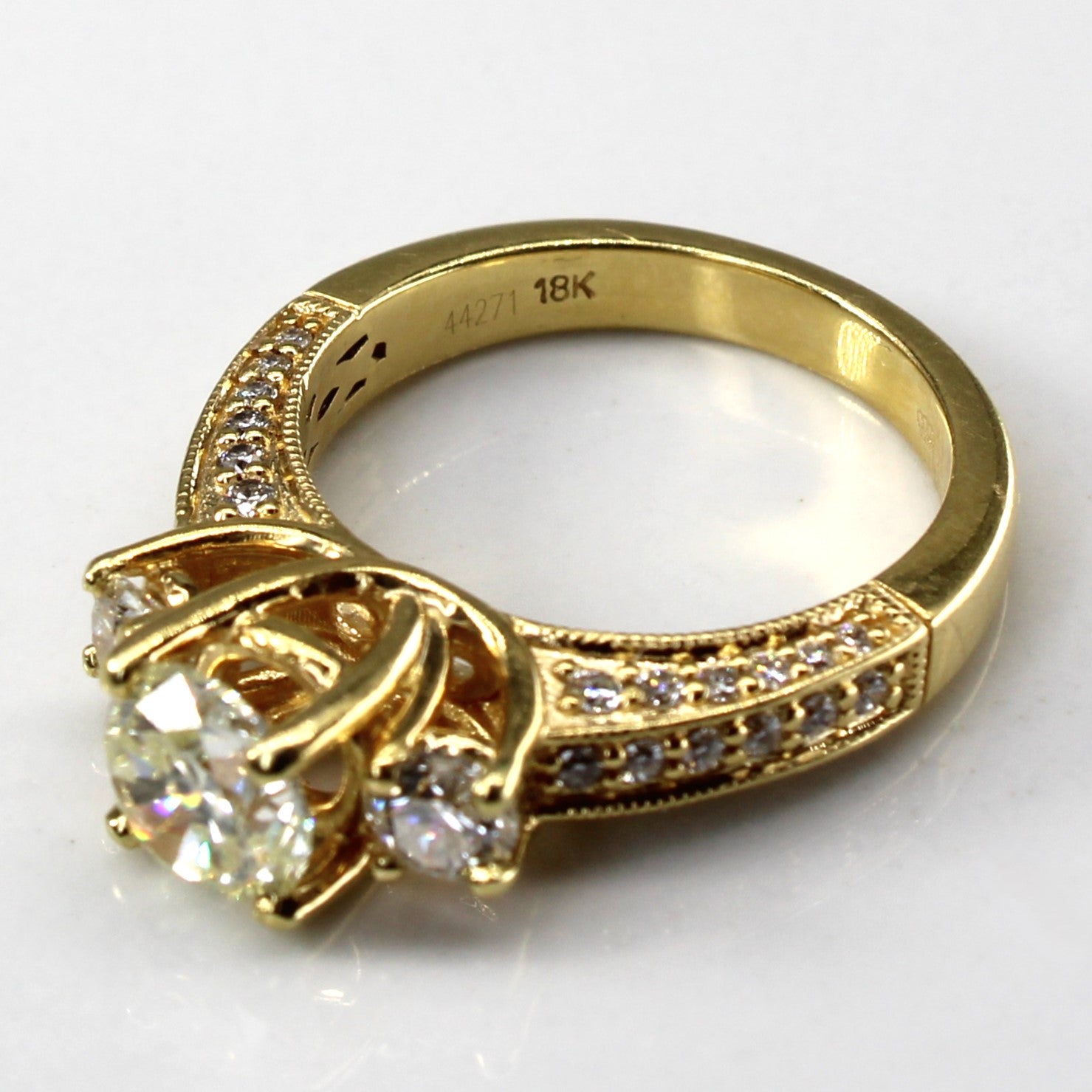 High Set Three Stone Canadian Diamond with Accents Engagement Ring | 1.70ctw SI2 J/K/L| SZ 5.5 |