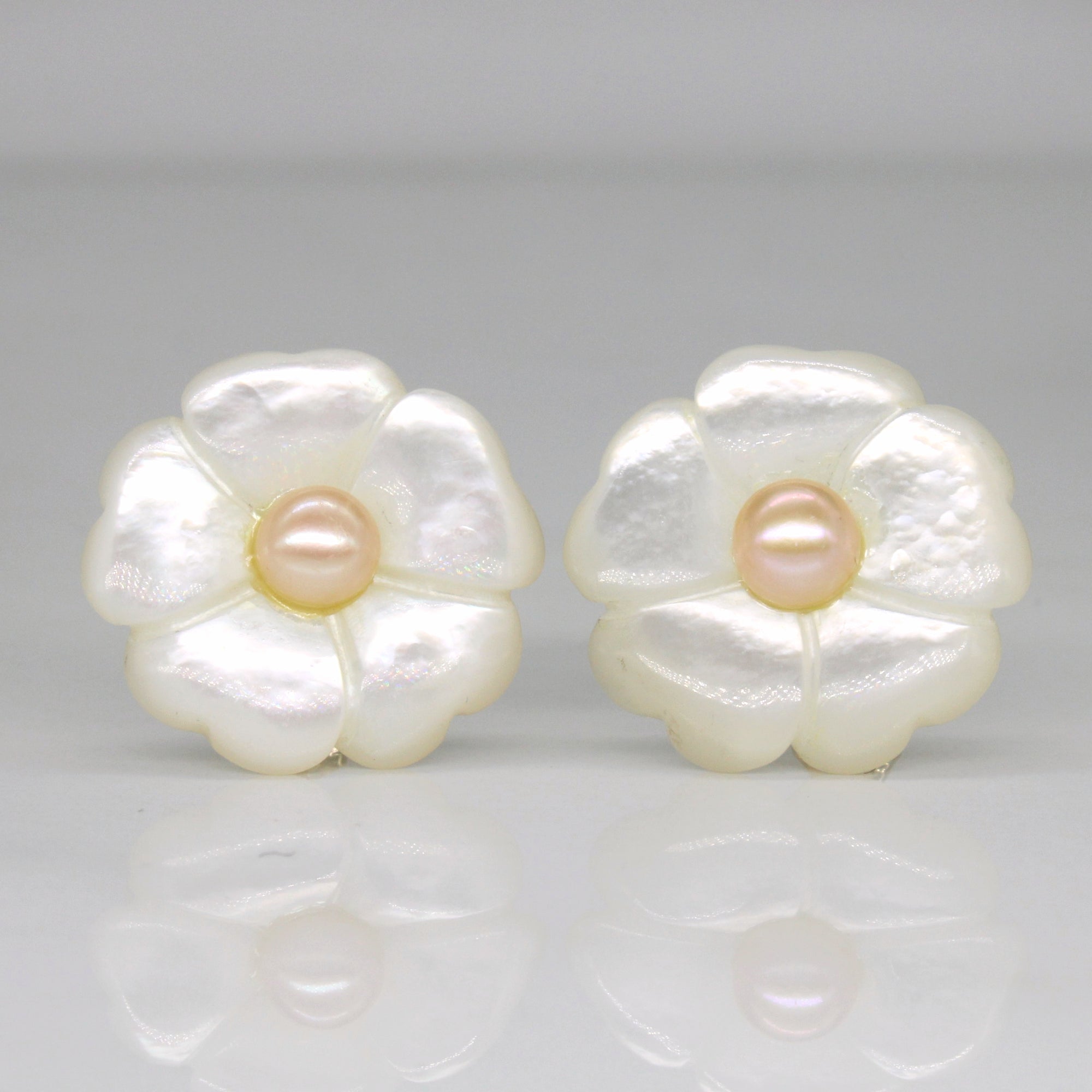 Carved Mother of Pearl Flower Earrings