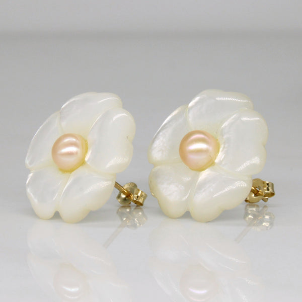 Carved Mother of Pearl Flower Earrings