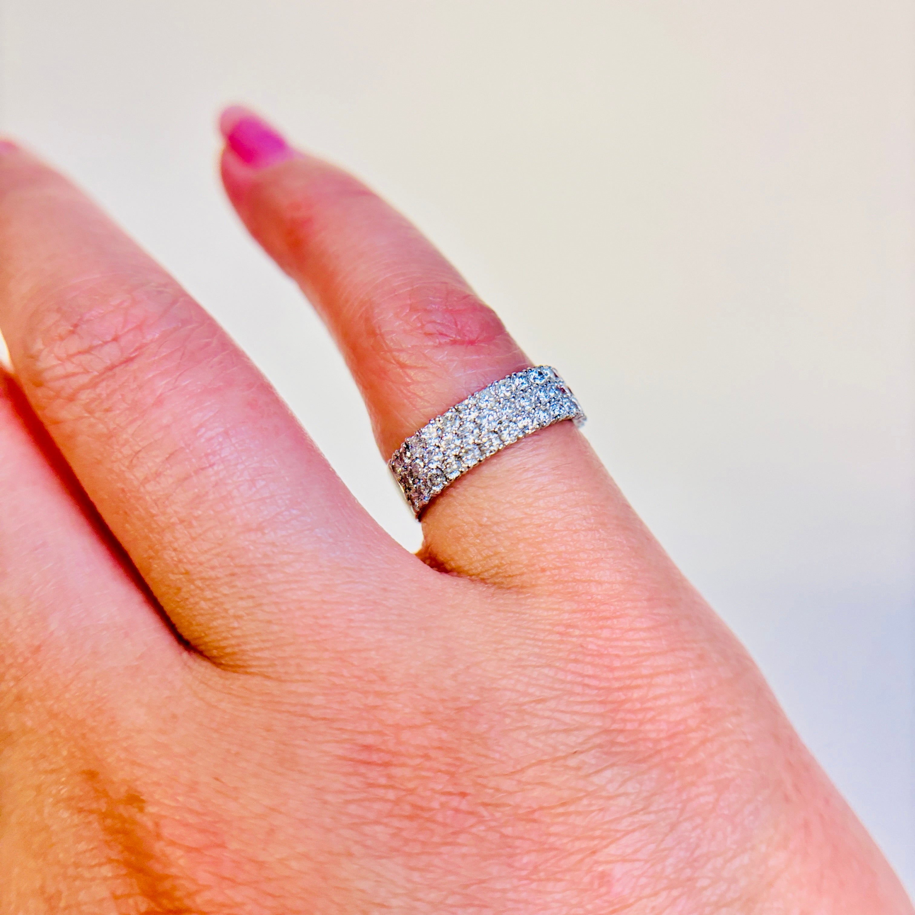 14k White Gold 3 Row Semi Eternity Diamond Band | 1.00ctw | SZ 4
