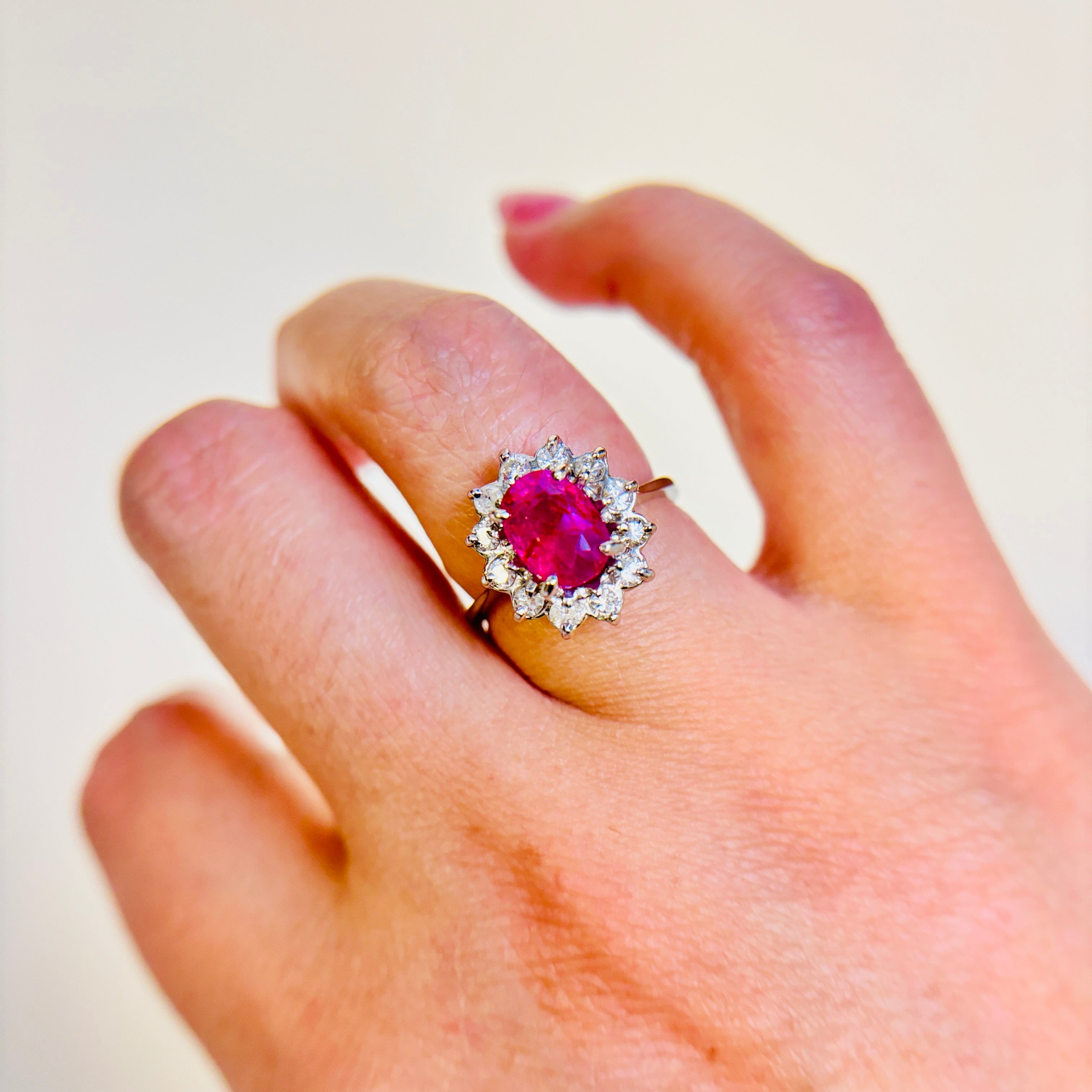 14k White Gold Pink Sapphire & Diamond Ring | 2.24ct, 0.45ctw | SZ 6.25