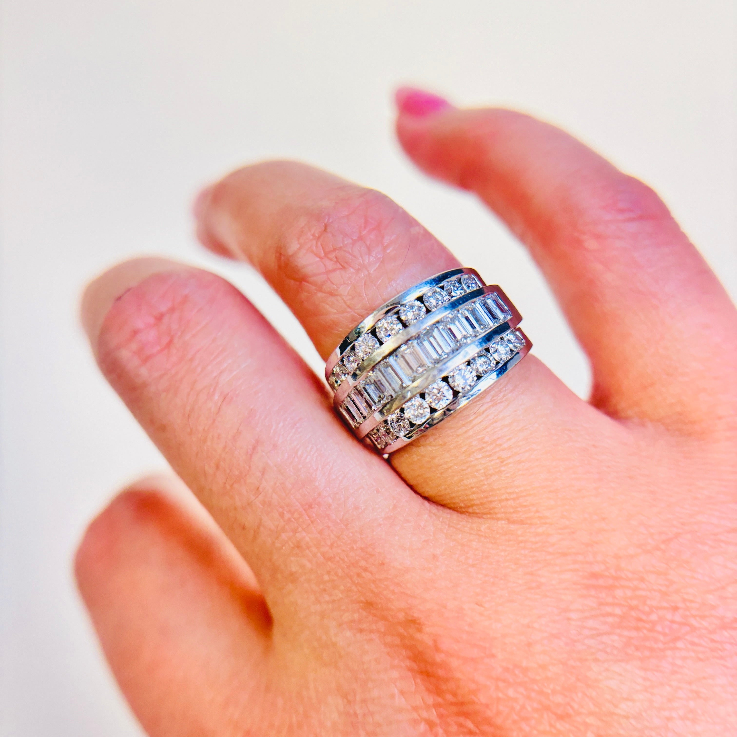 14k White Gold Triple Rows Diamond Ring | 2.10ctw | SZ 6