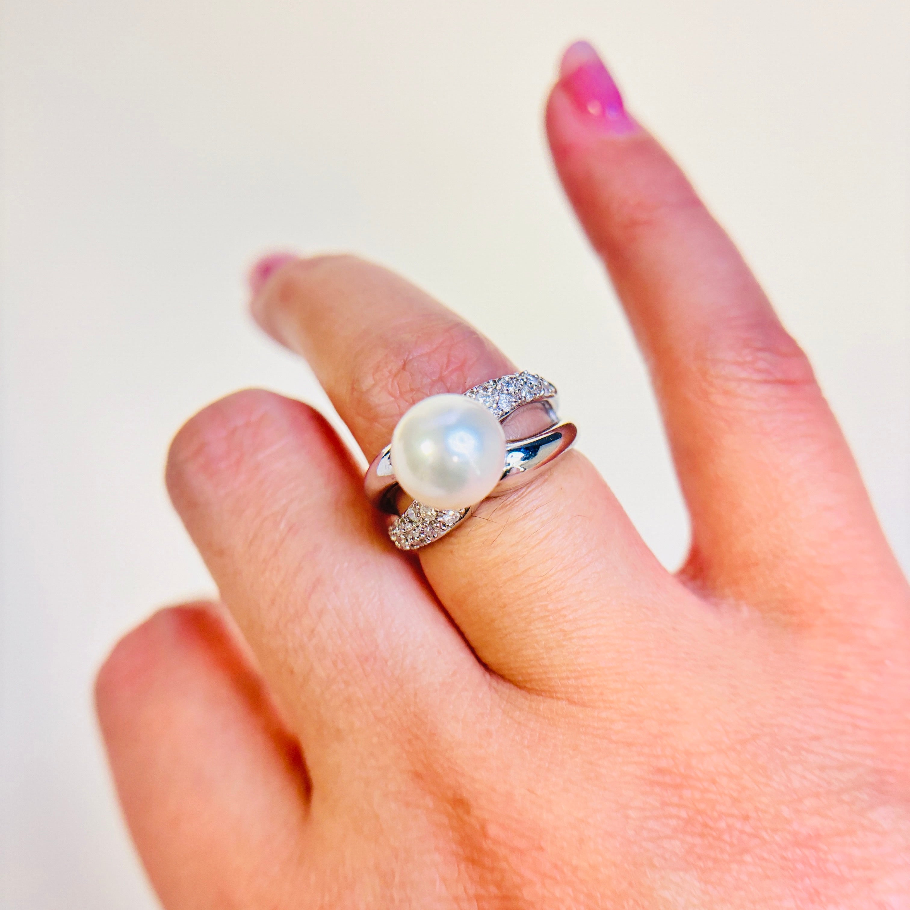 14k White Gold Pearl & Diamond Ring | 9.30-9.50mm, 0.28ctw | SZ 5.75