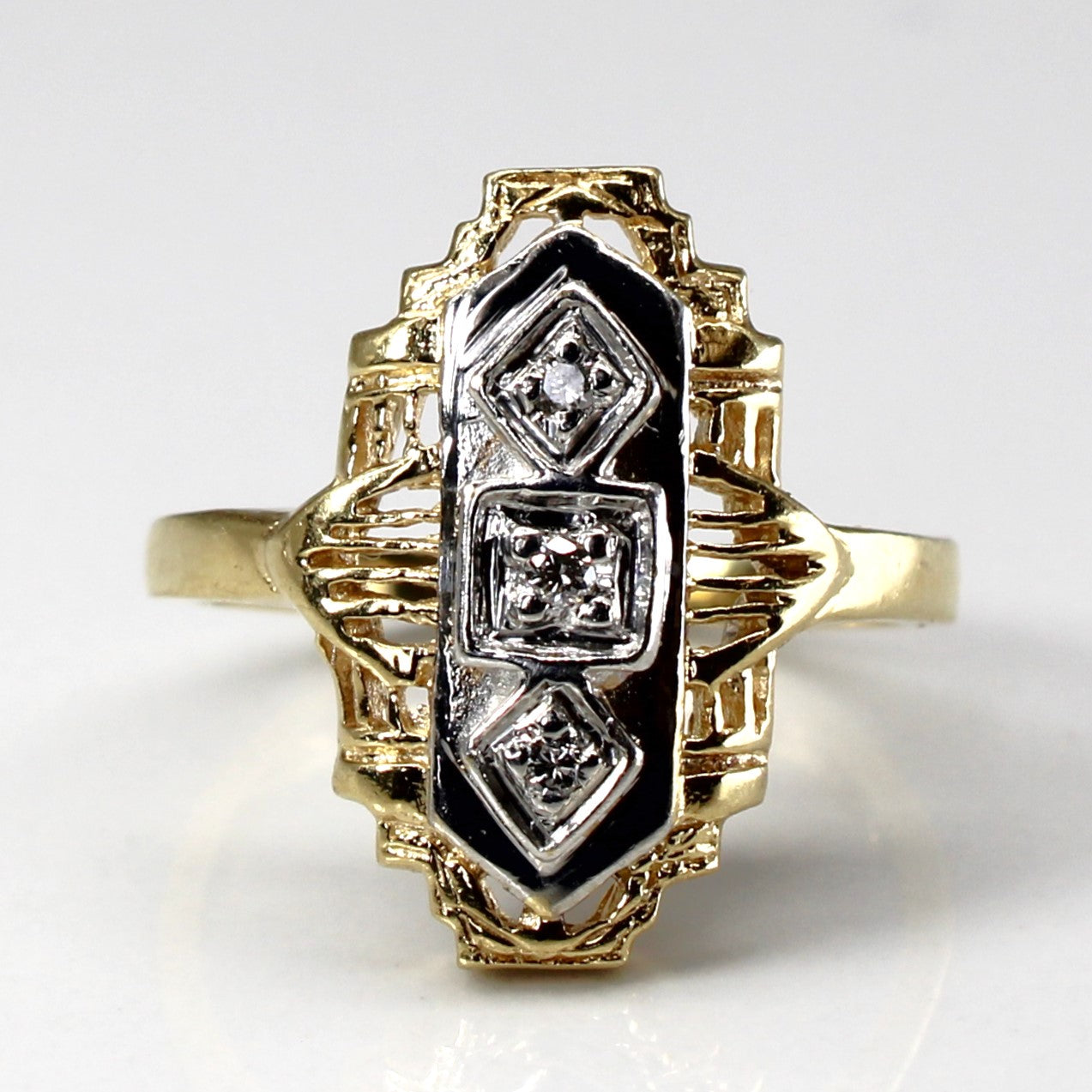 Filigree Two Tone Gold Diamond Ring | 0.03ctw | SZ 6 |