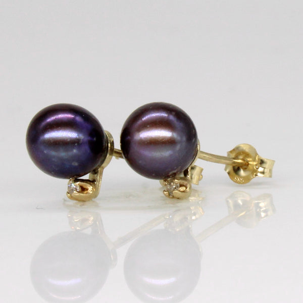 Black Pearl & Diamond Earrings | 0.01ctw |
