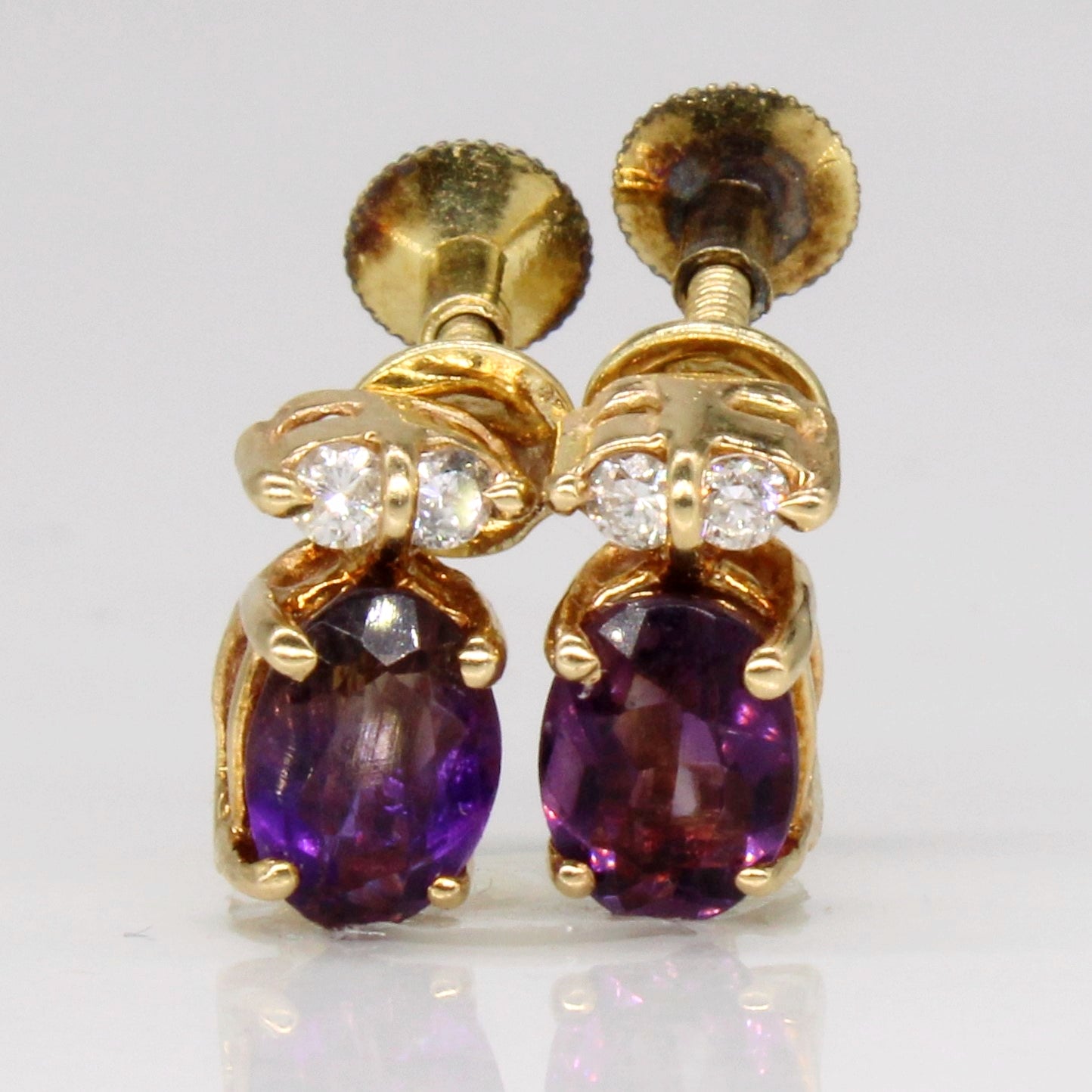 Amethyst & Diamond Screw On Earrings | 0.80ctw, 0.08ctw |