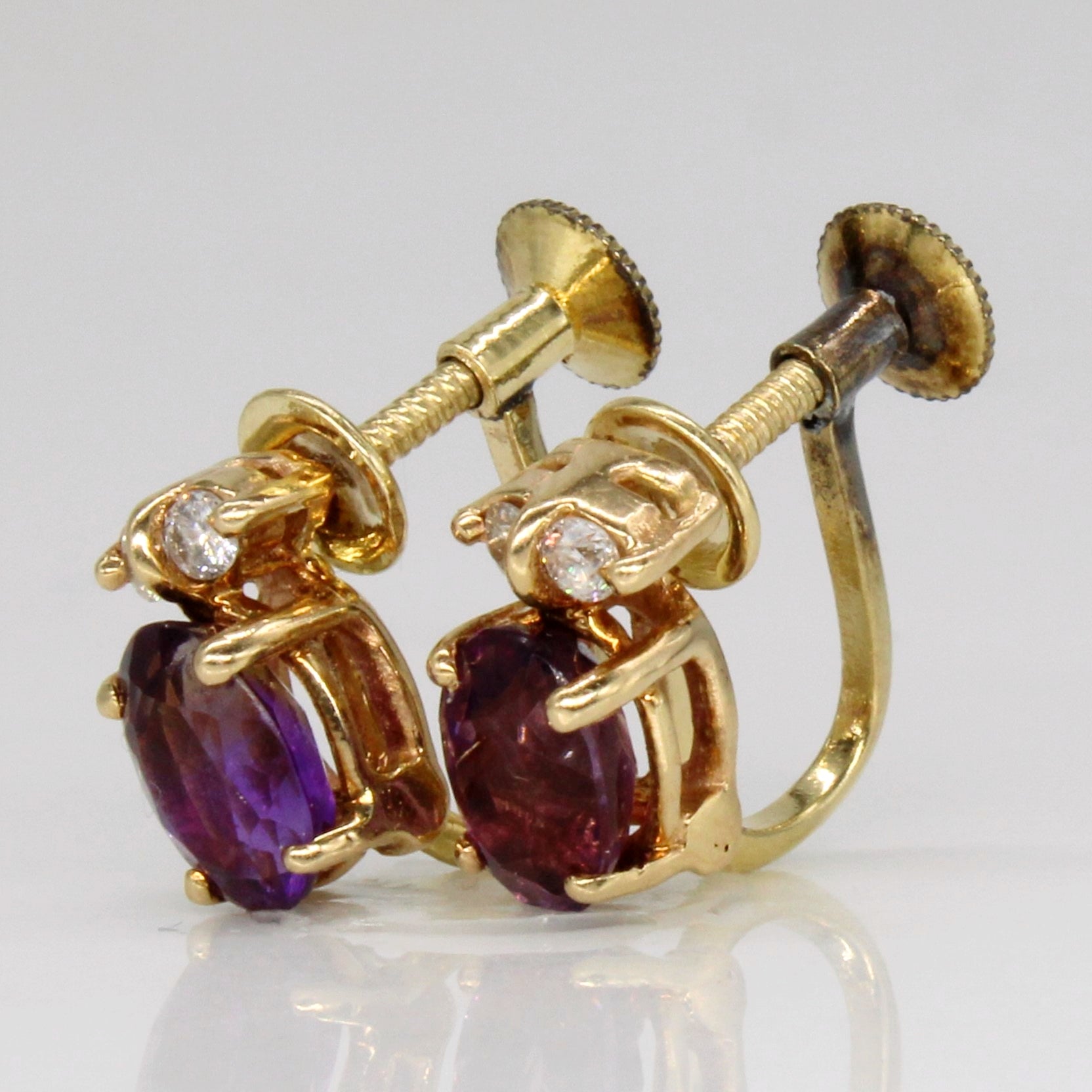 Amethyst & Diamond Screw On Earrings | 0.80ctw, 0.08ctw |