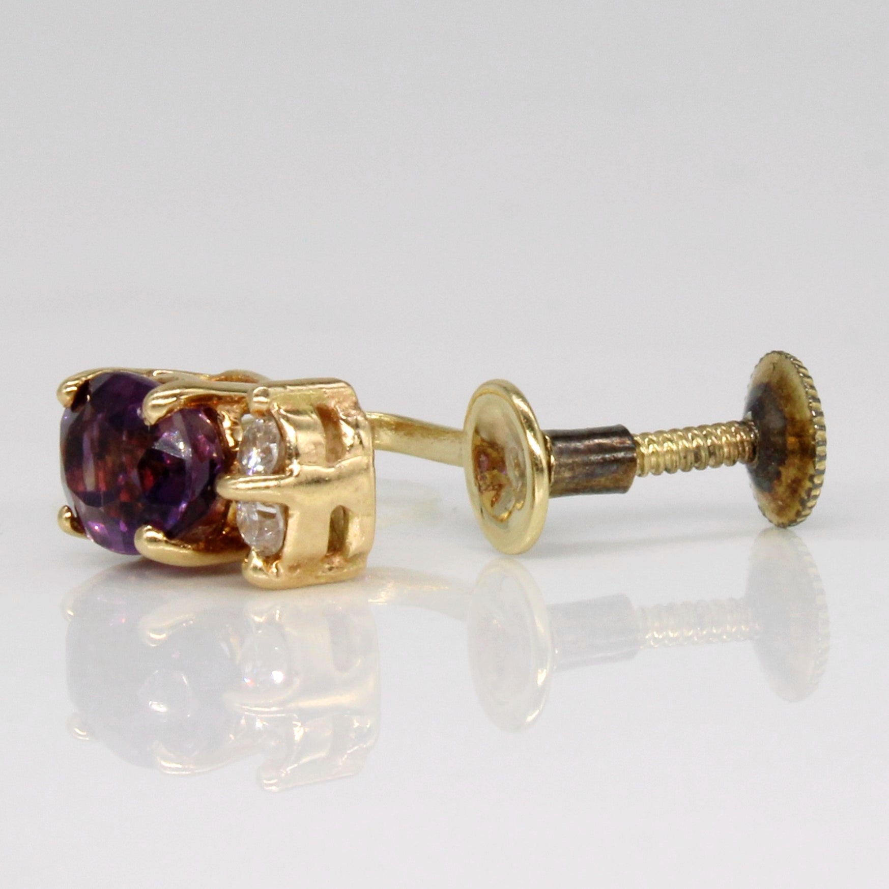 Amethyst & Diamond Screw On Earrings | 0.80ctw, 0.08ctw |