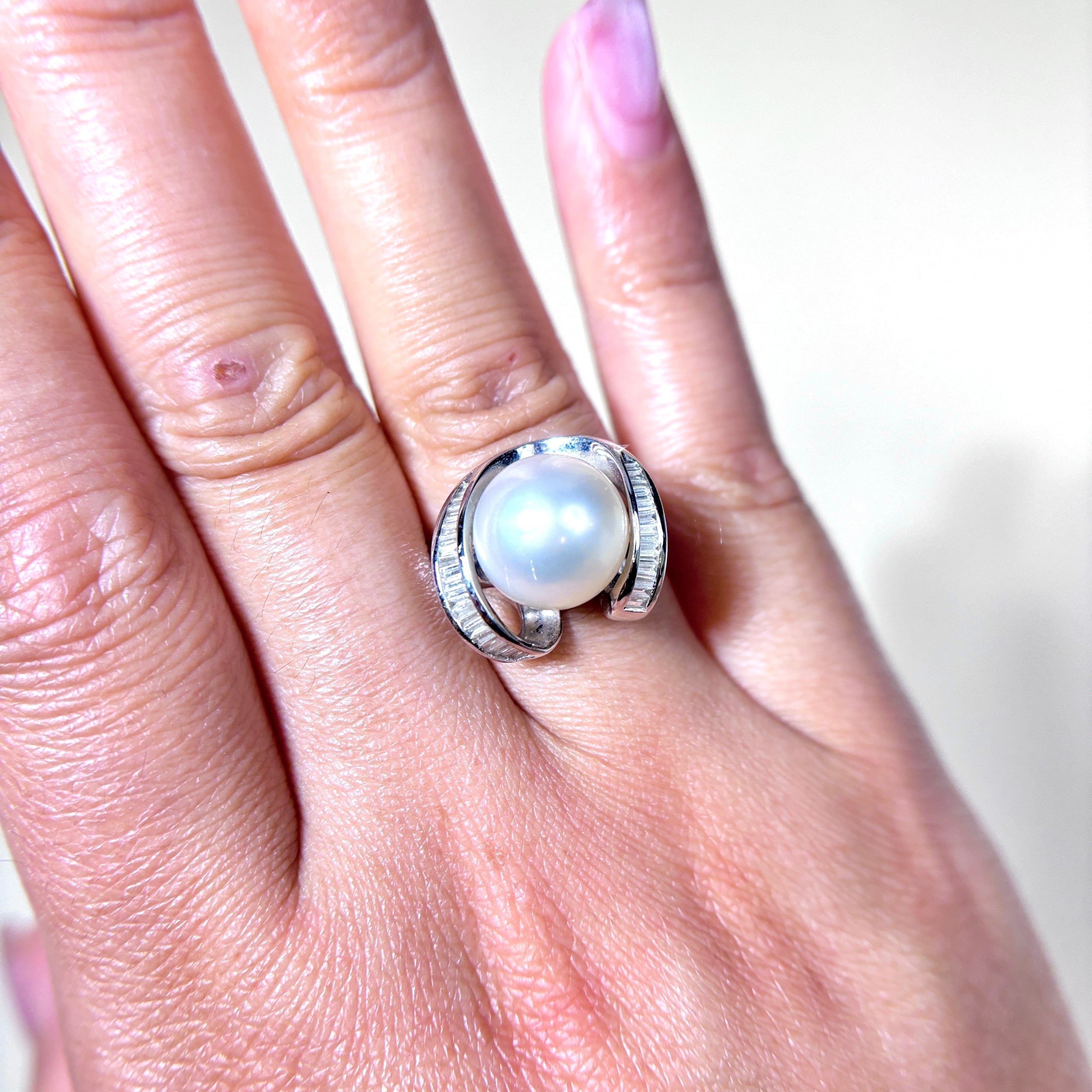 18k White Gold South Sea Pearl & Diamond Ring | 11.50mm, 0.52ctw | SZ 5.5