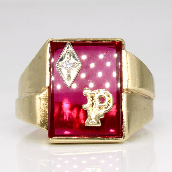 Synthetic Ruby & Diamond 'P' Initial Ring | 4.50ct, 0.02ct | SZ 11.25 |