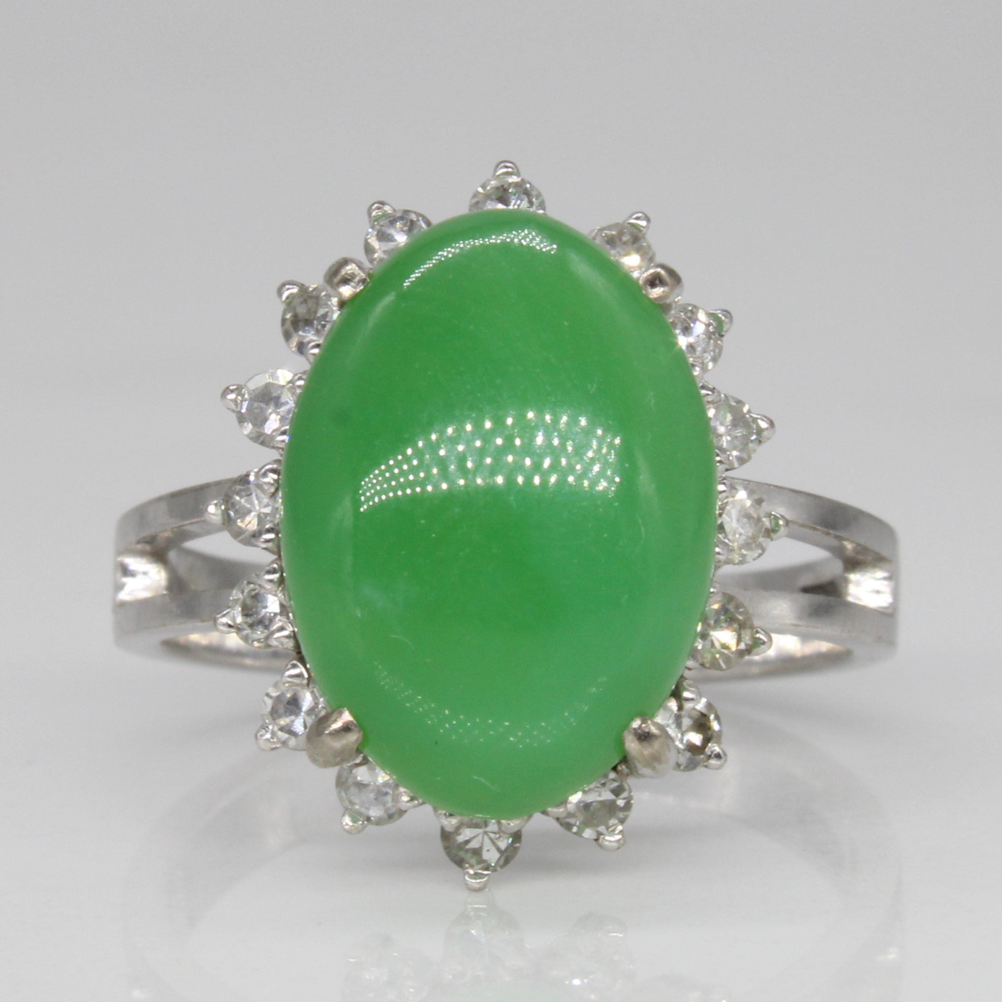 Jade & Diamond Halo Cocktail Ring | 5.10ct, 0.32ctw | SZ 6.5 |