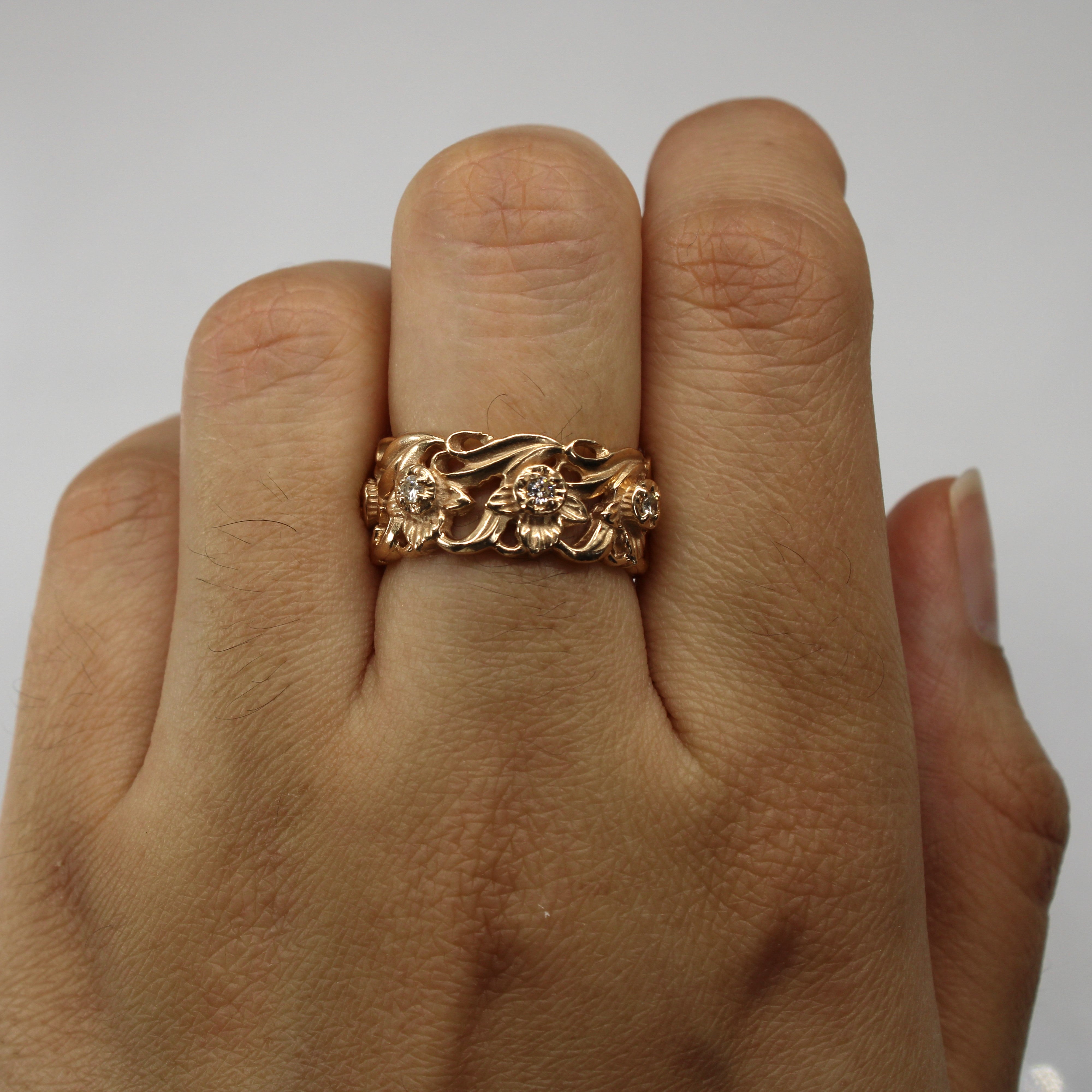 Diamond Filigree Design Gold Ring | 0.21ctw | SZ 7 |