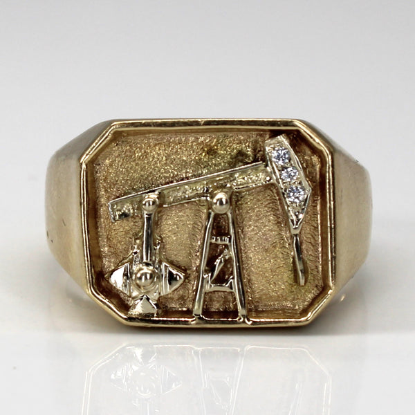 Diamond Heavy Gold Oil Rig Ring | 0.03ctw | SZ 11 |