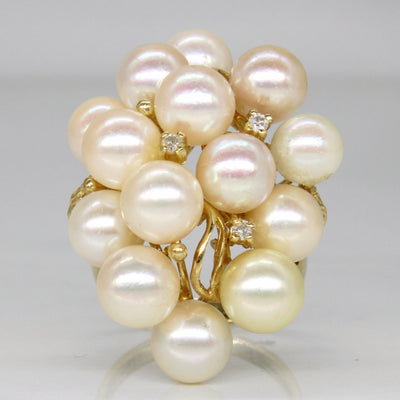 Pearl & Diamond Cocktail Ring | 0.04ctw | SZ 6.75 |