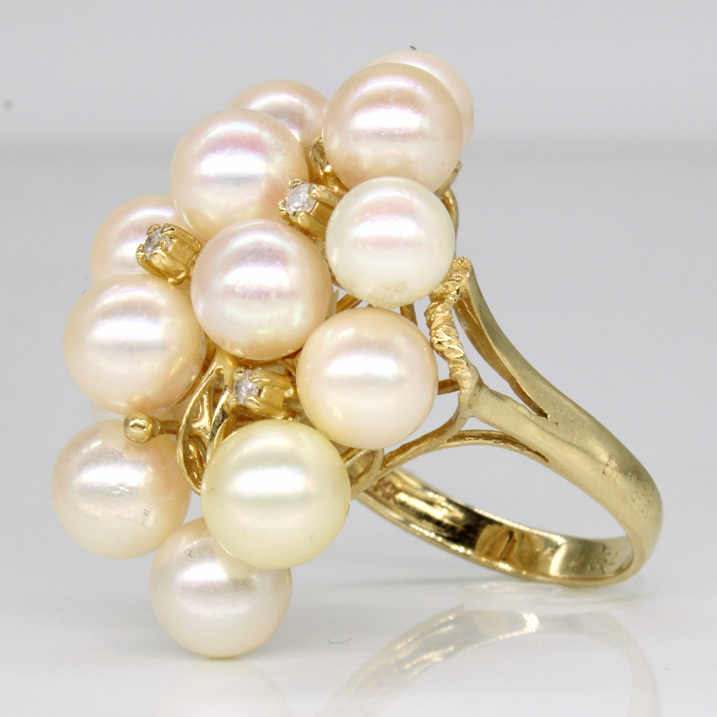 Pearl & Diamond Cocktail Ring | 0.04ctw | SZ 6.75 |