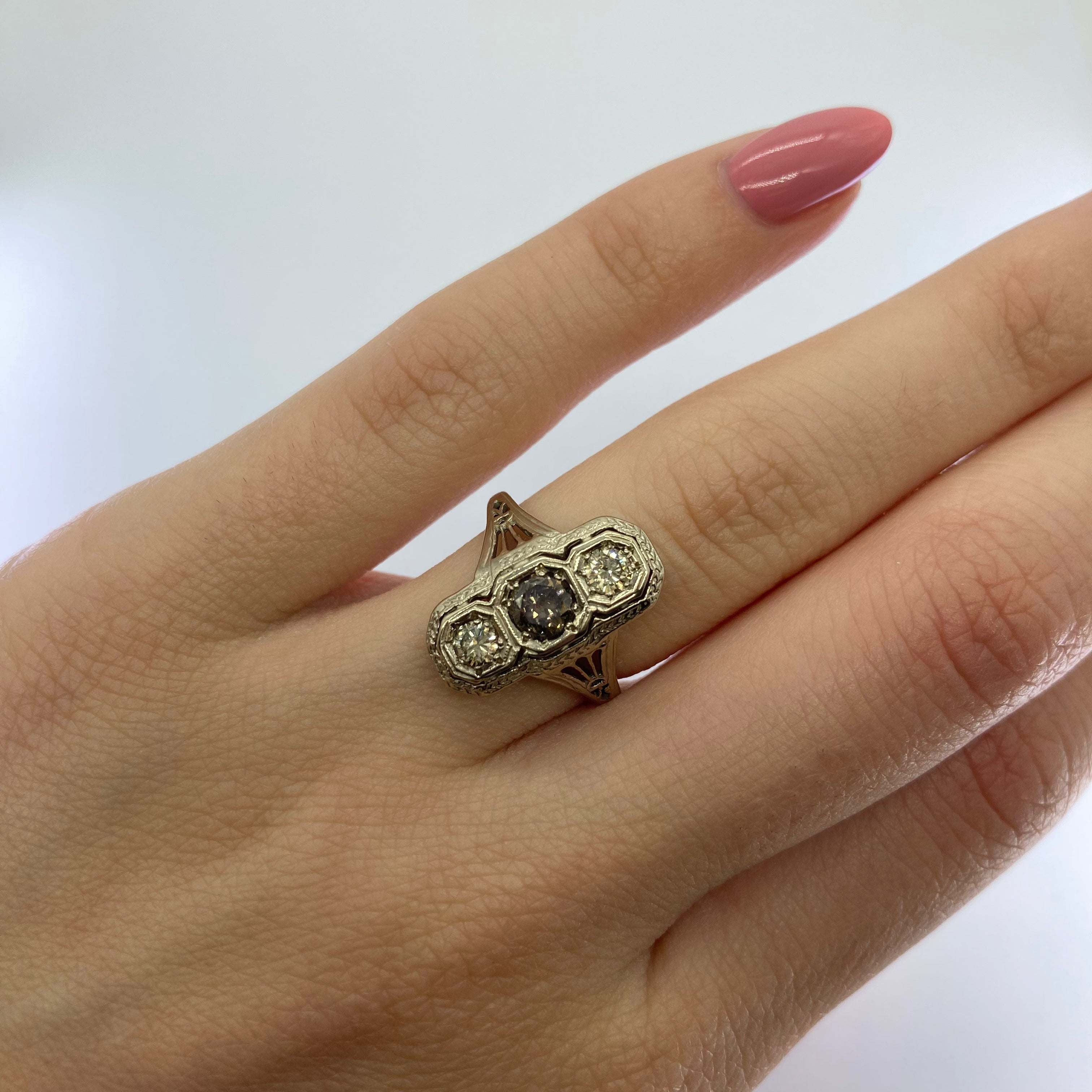 Art Deco Inspired Champagne Diamond Ring | 0.50ctw | SZ 4 |