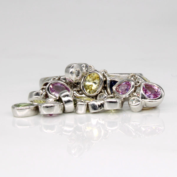 Multi Colour Sapphire & Diamond Charm Ring | 3.00ctw, 0.05ctw | SZ 6.5 |