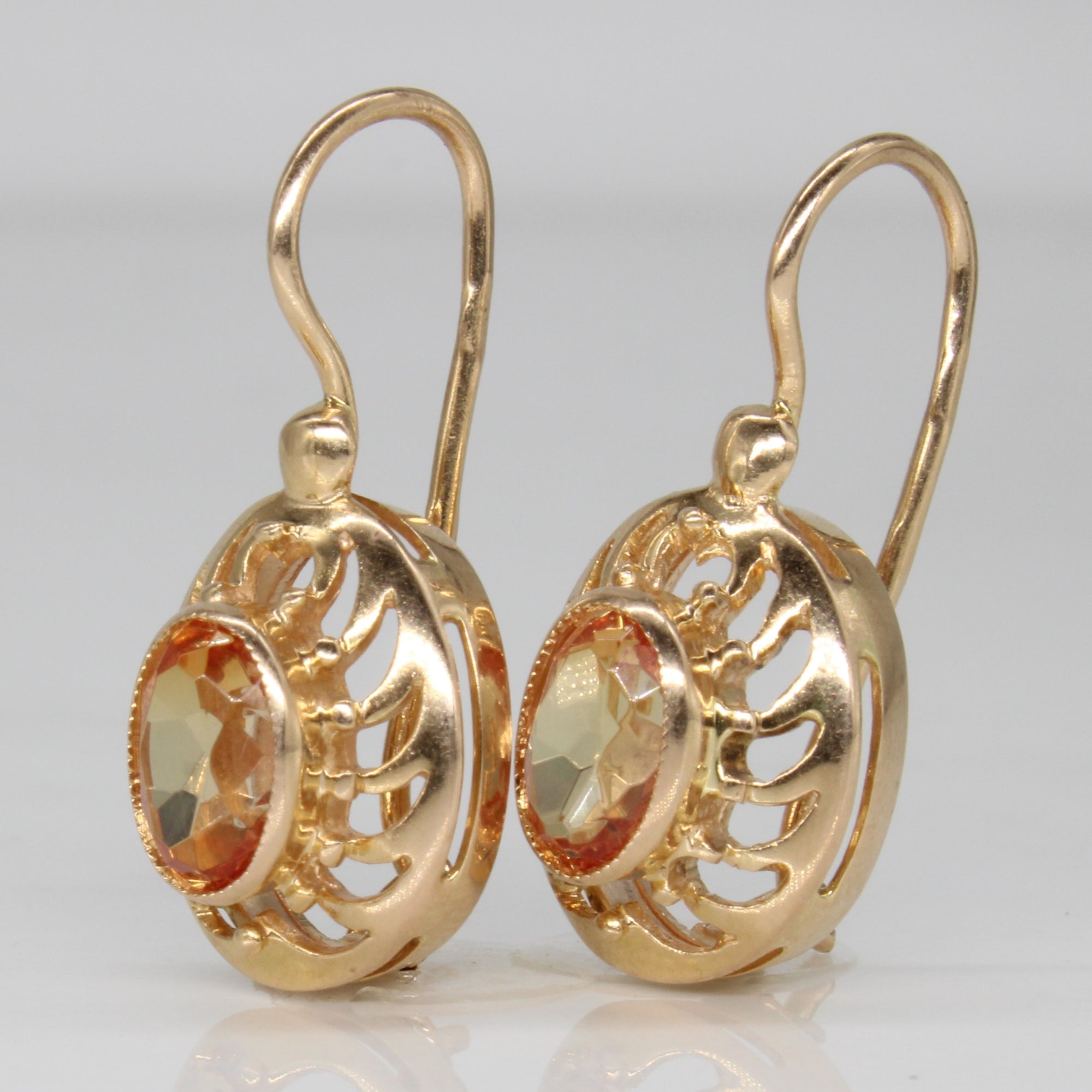 Synthetic Orange Pink Sapphire Earrings | 2.50ctw |