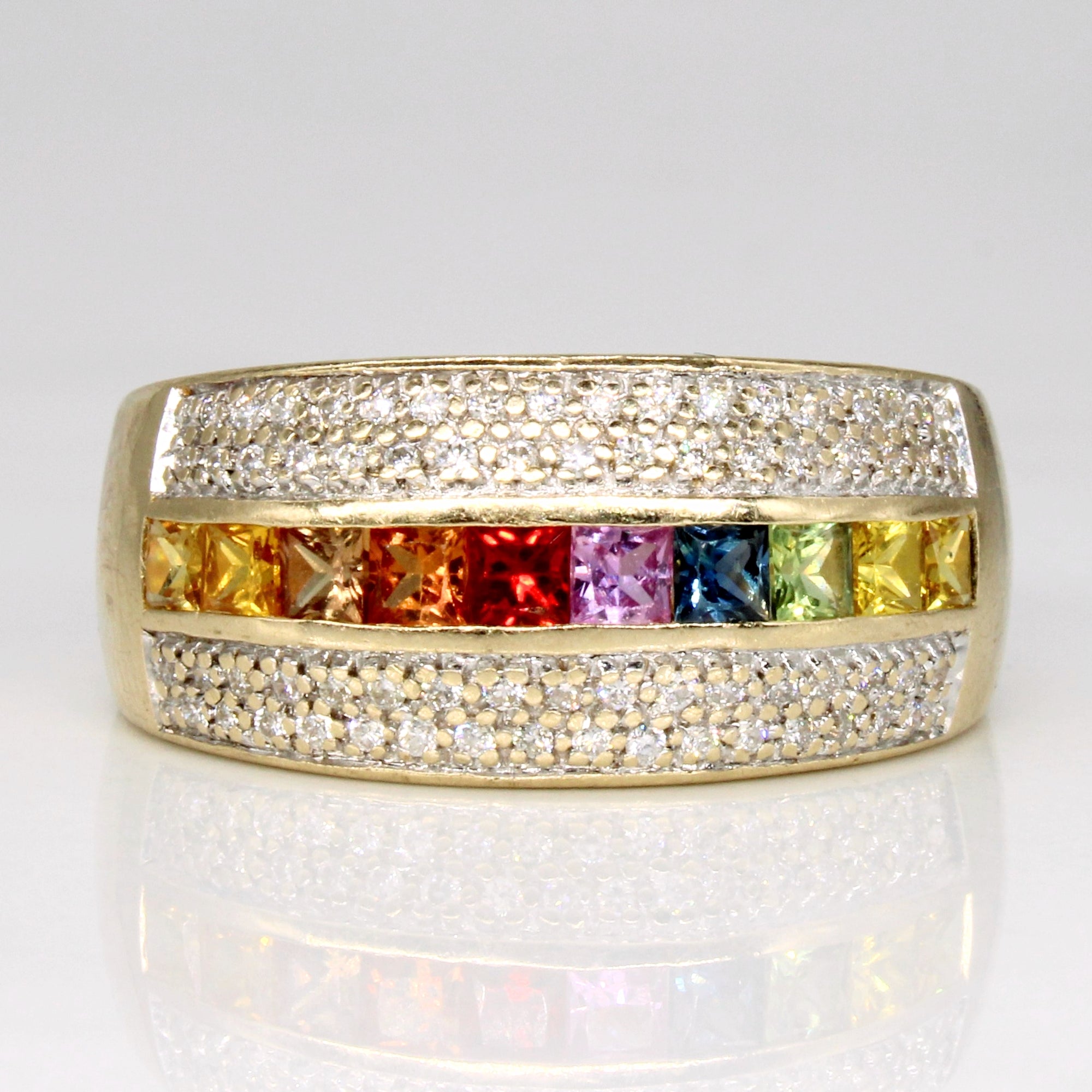 Multi Colour Sapphire & Diamond Cocktail Ring | 0.85ctw, 0.33ctw | SZ 9 |