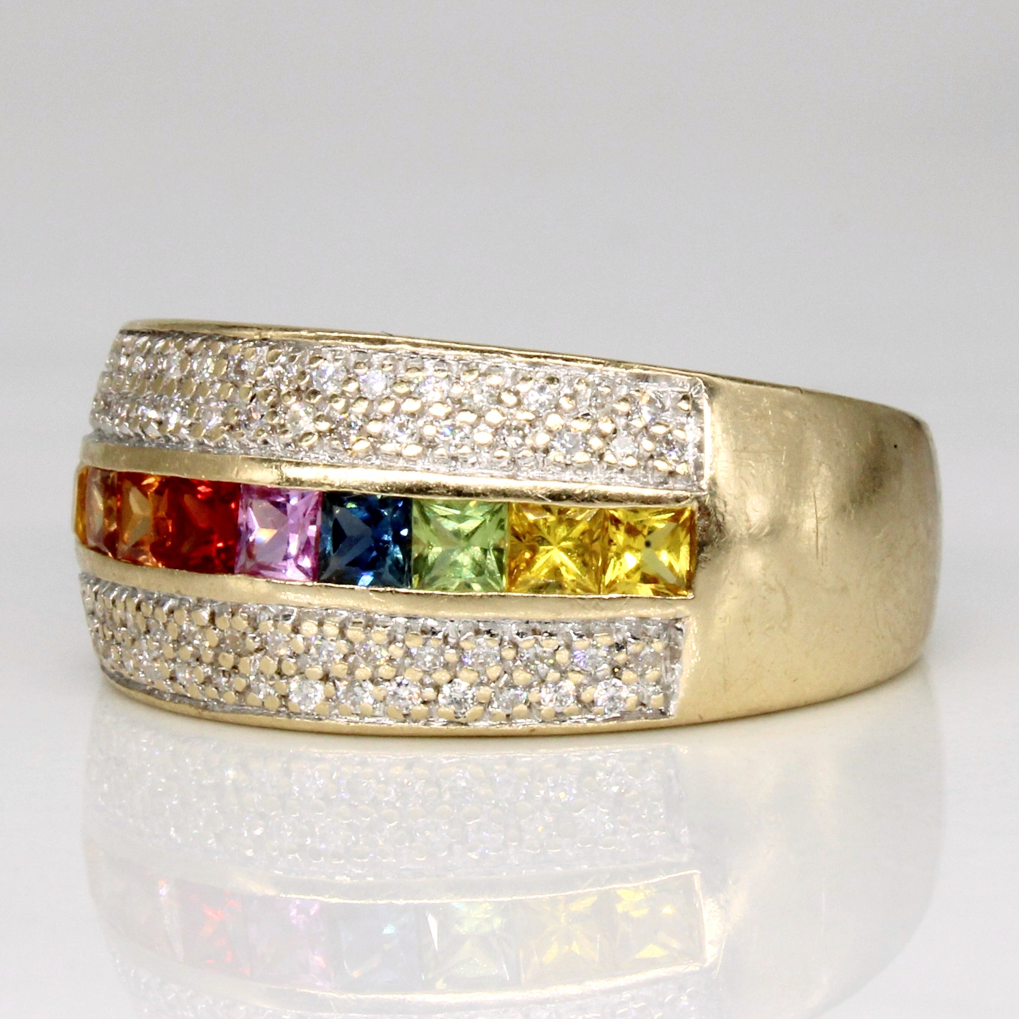 Multi Colour Sapphire & Diamond Cocktail Ring | 0.85ctw, 0.33ctw | SZ 9 |