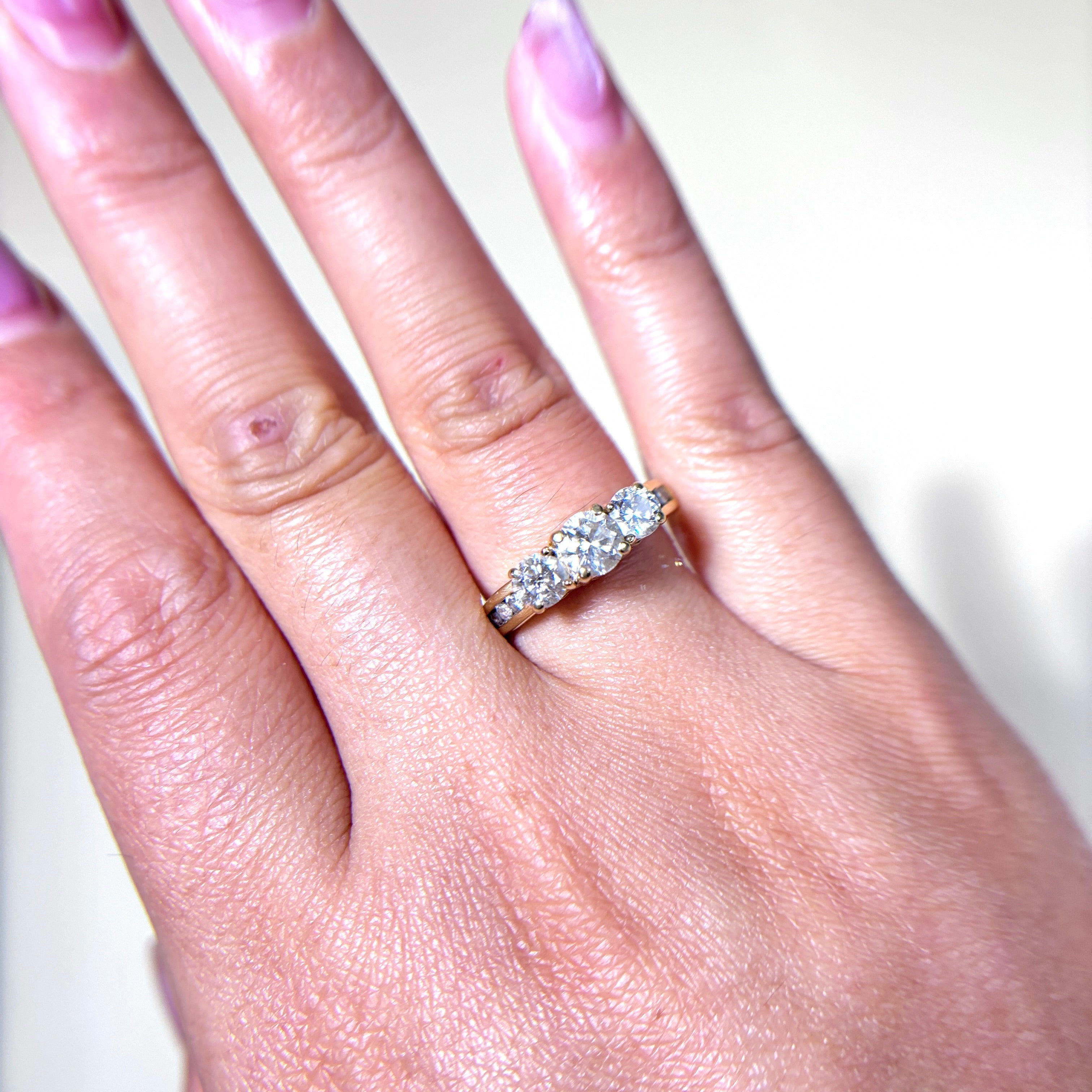 14k Yellow Gold Past Present Future Diamond Engagement Ring | 1.46ctw | SZ 7.25