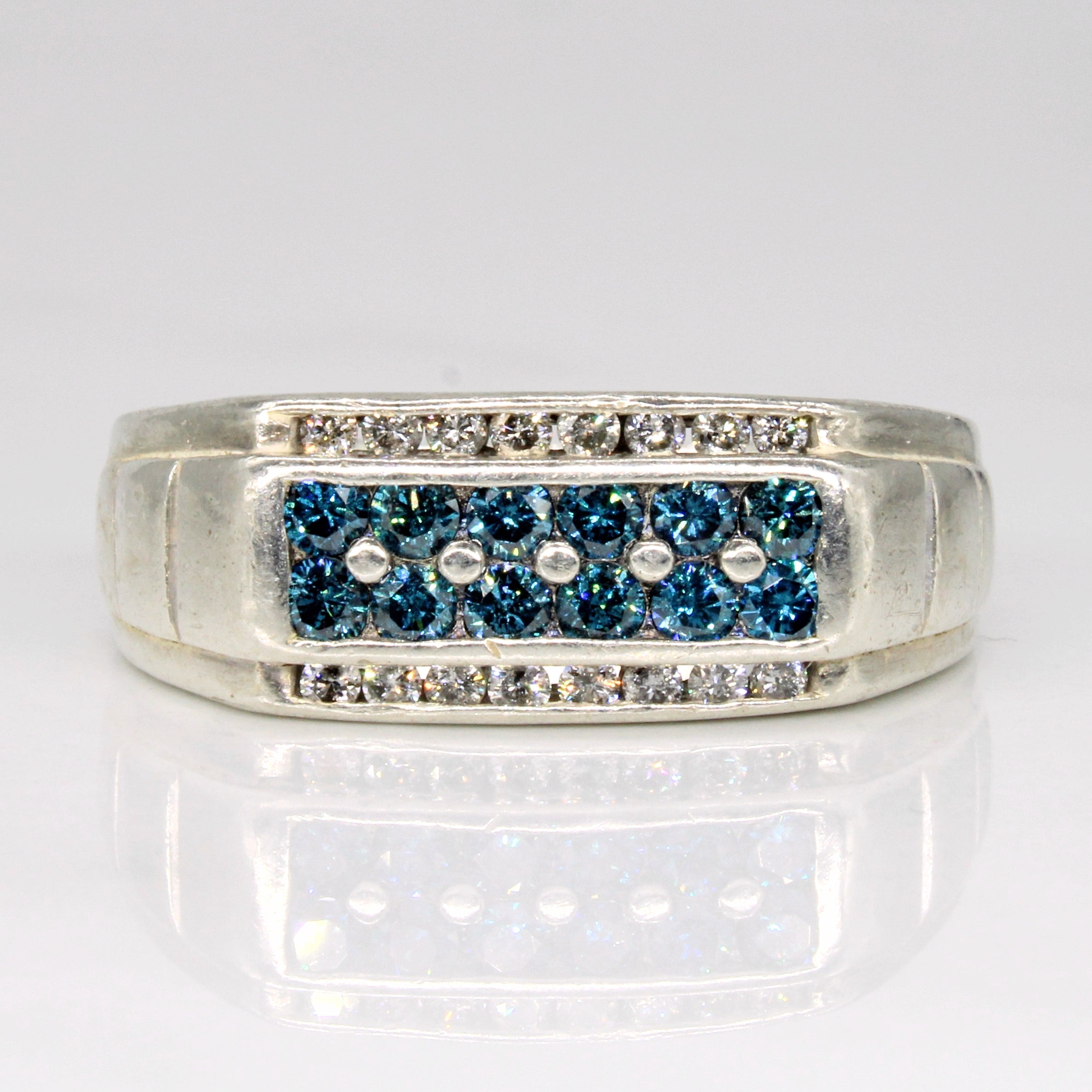 Bague en diamant bleu et blanc | 0,60 ct, 0,32 ct | Taille 10 | 
