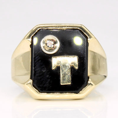 Onyx & Diamond 'T' Initial Ring | 2.75ct, 0.01ct | SZ 9 |