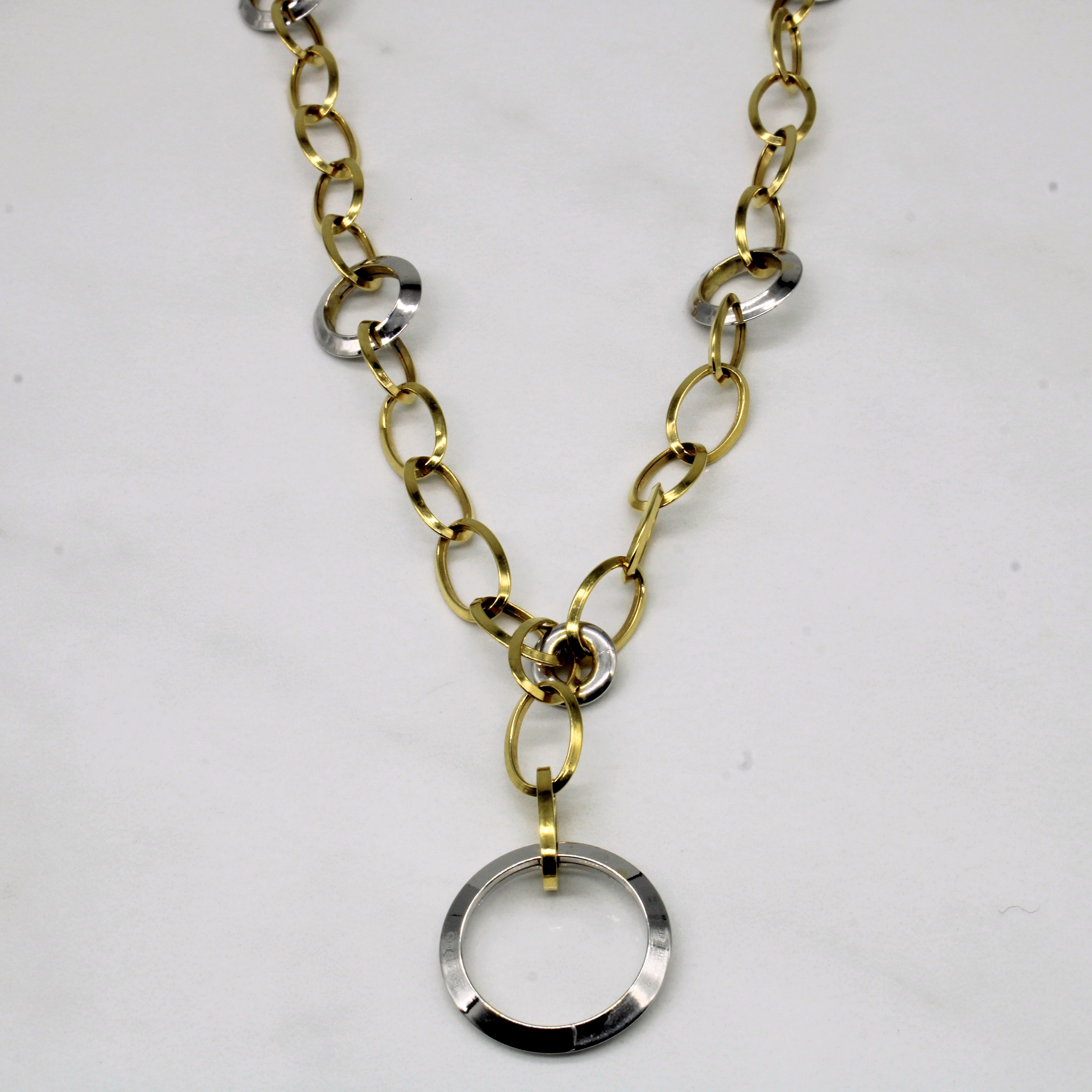 Italian 18k Two Tone Gold Drop Necklace | 17" |