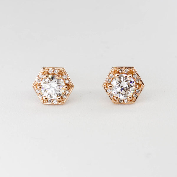 100 Ways' Hexagon Halo Diamond Stud Earrings in Rose Gold | Canadian Diamonds | 1.05 ctw