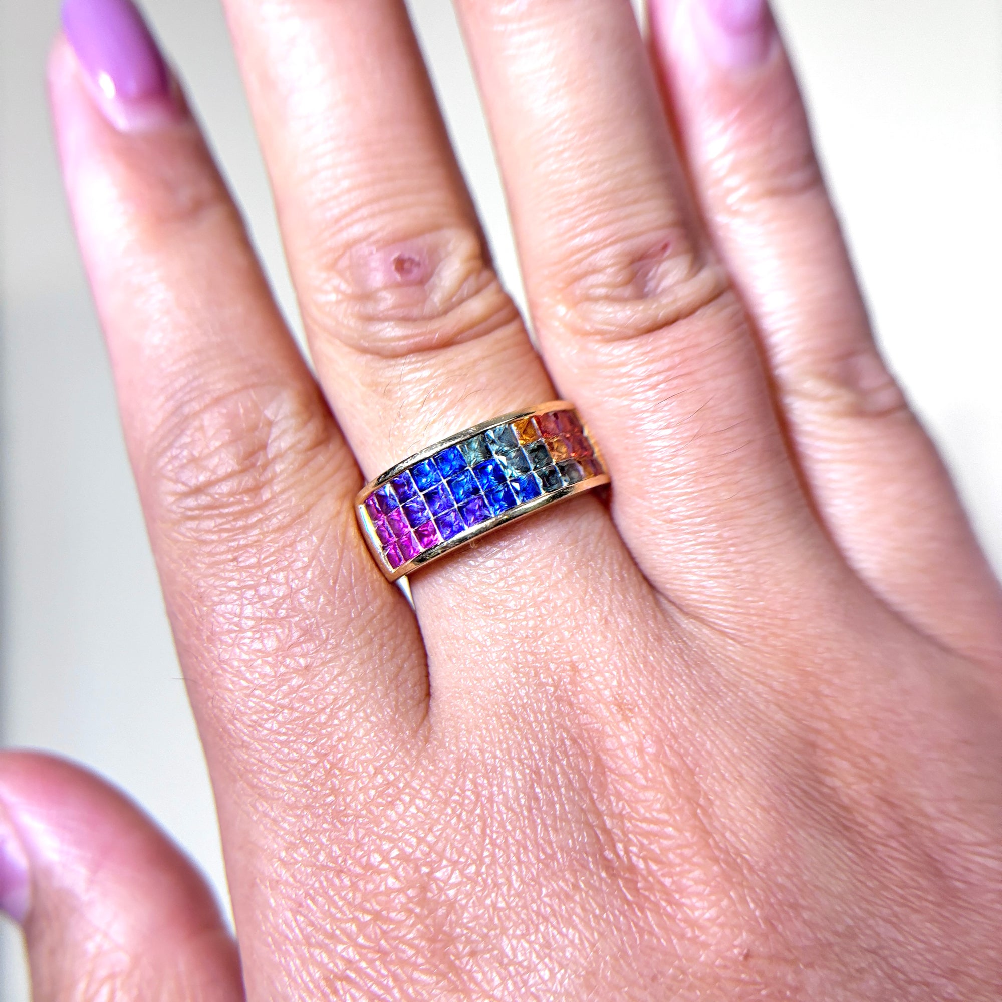 14k Yellow Gold Multi Color Sapphire Ring | 1.75ctw | SZ 7.75