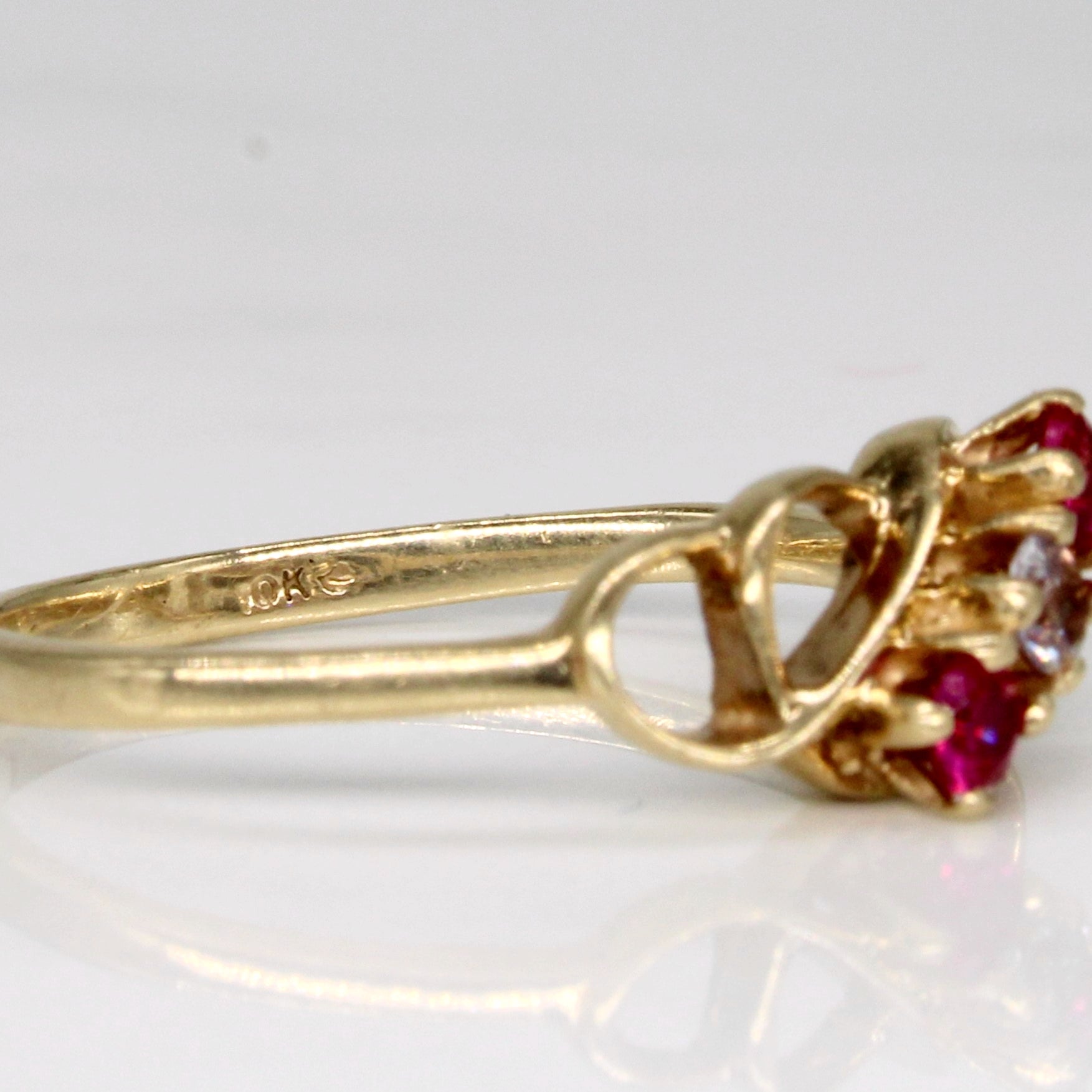 Synthetic Ruby & Clear Sapphire Waterfall Ring | 0.10ctw, 0.05ct | SZ 5.75 |