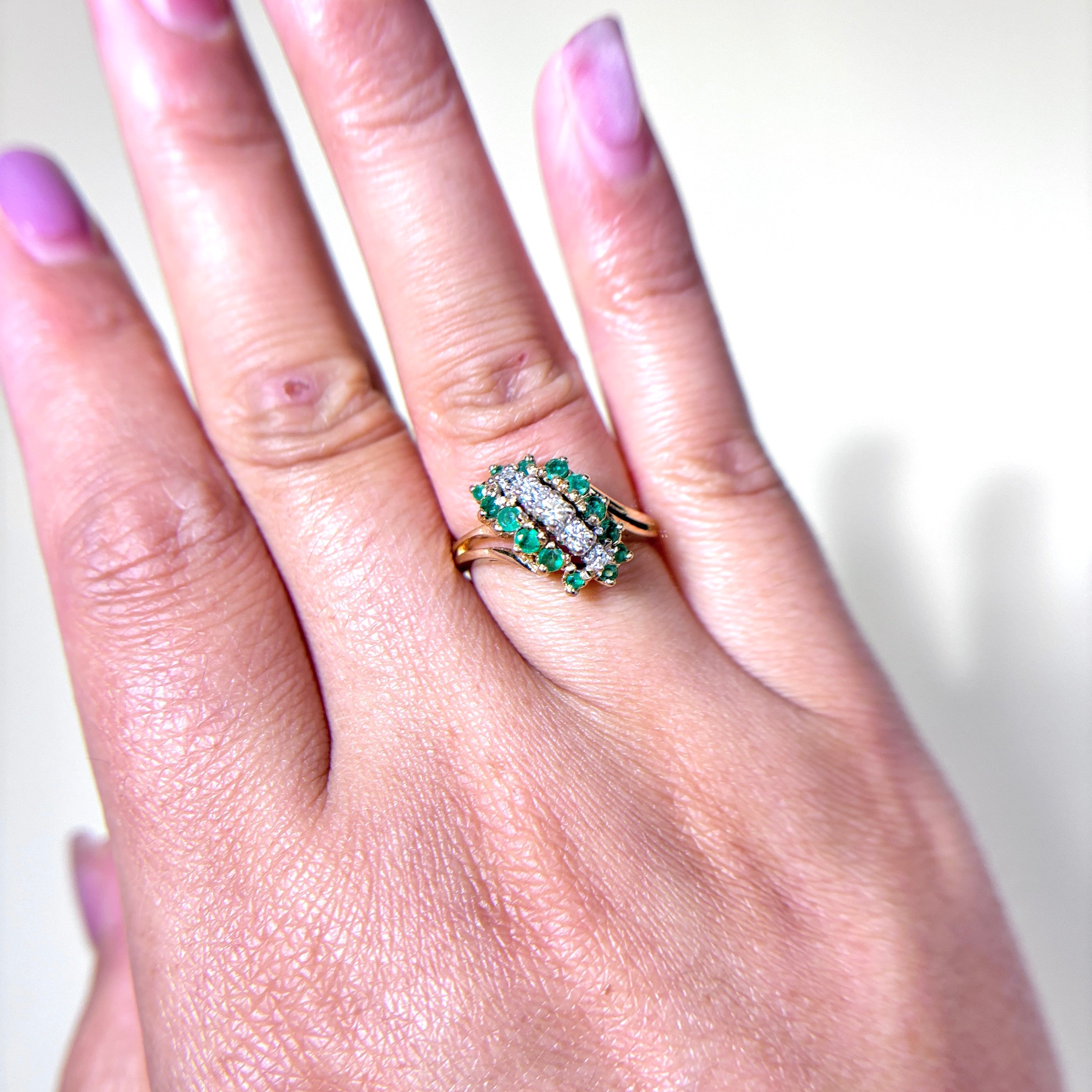 14k Yellow Gold Emerald & Diamond Ring | 0.24ctw, 0.13ctw | SZ 6.5