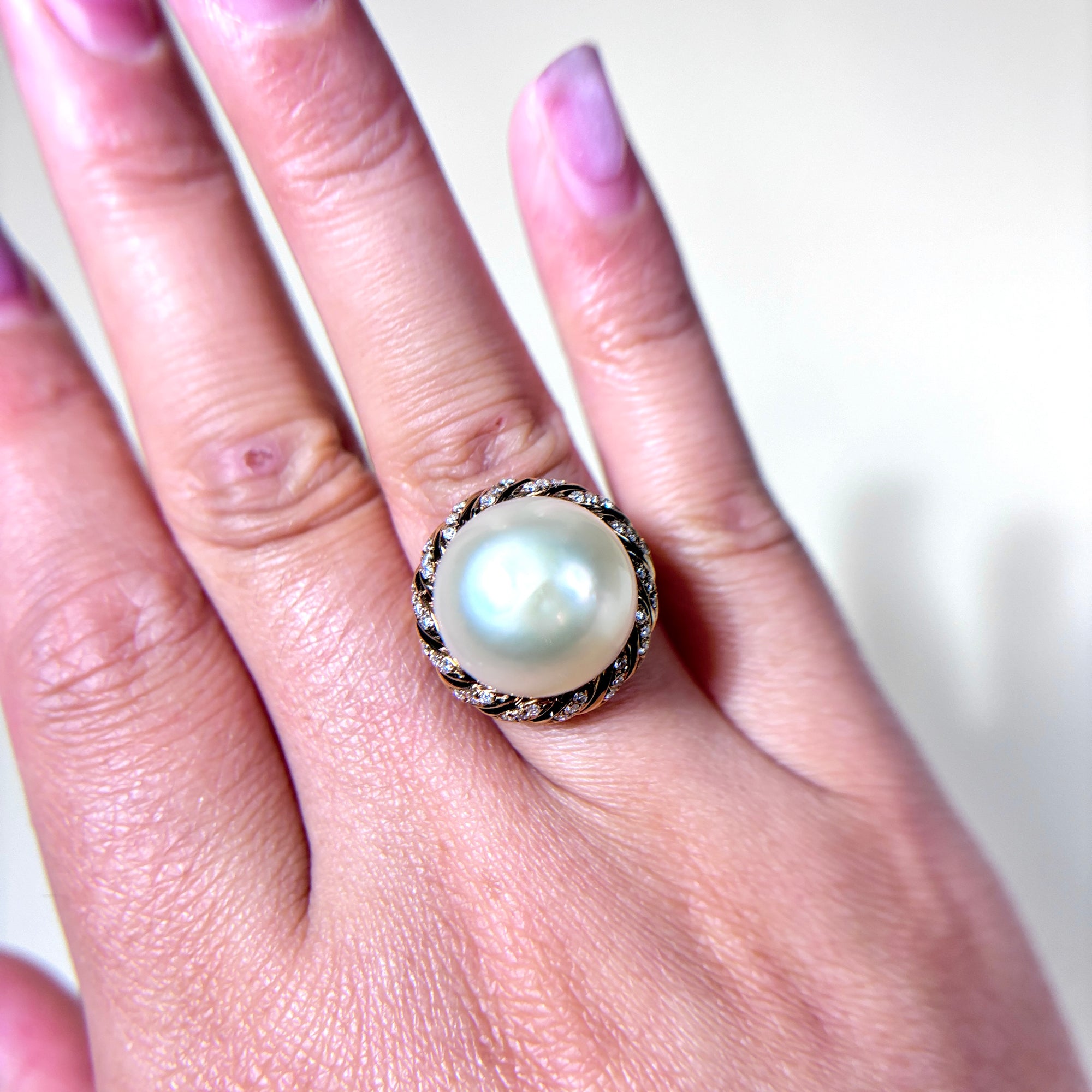 18k Yellow Gold South Sea Pearl & Diamond Ring | 15.10-13.80mm, 0.27ctw | SZ 7