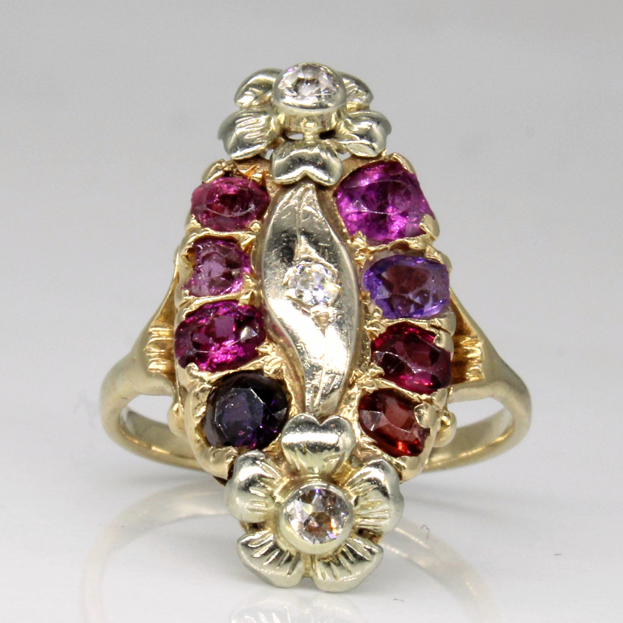 Antique Old European Cut Diamond, Garnet, Spinel and Amethyst Ring | 1.38ctw | SZ 5 |