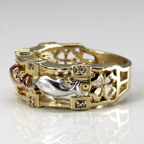 Textured Dolphin Design Diamond Ring | 0.12ctw | SZ 8.25 |