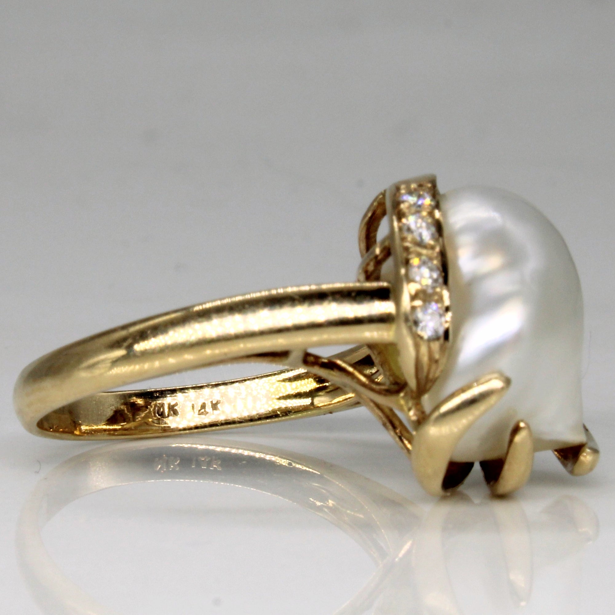 Baroque Pearl & Diamond Ring | 0.08ctw | SZ 6.75 |
