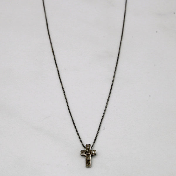 10k White Gold and Diamond Cross Pendant & Box Chain Necklace | 18