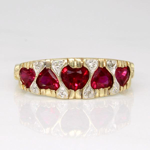 Heart Cut Synthetic Ruby & Natural Diamond Ring | 1.00ctw, 0.008ctw | SZ 8.5 |