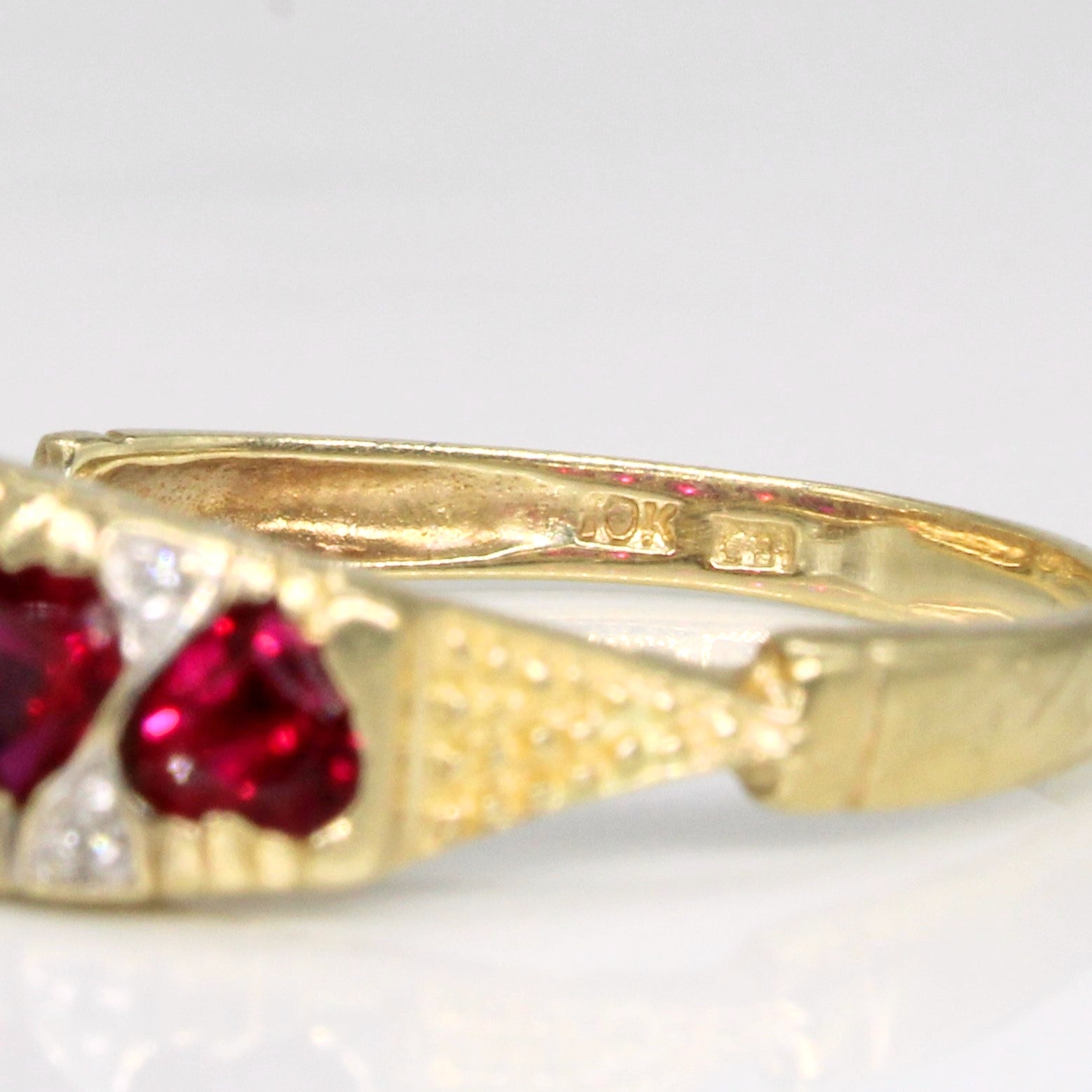 Heart Cut Synthetic Ruby & Natural Diamond Ring | 1.00ctw, 0.008ctw | SZ 8.5 |